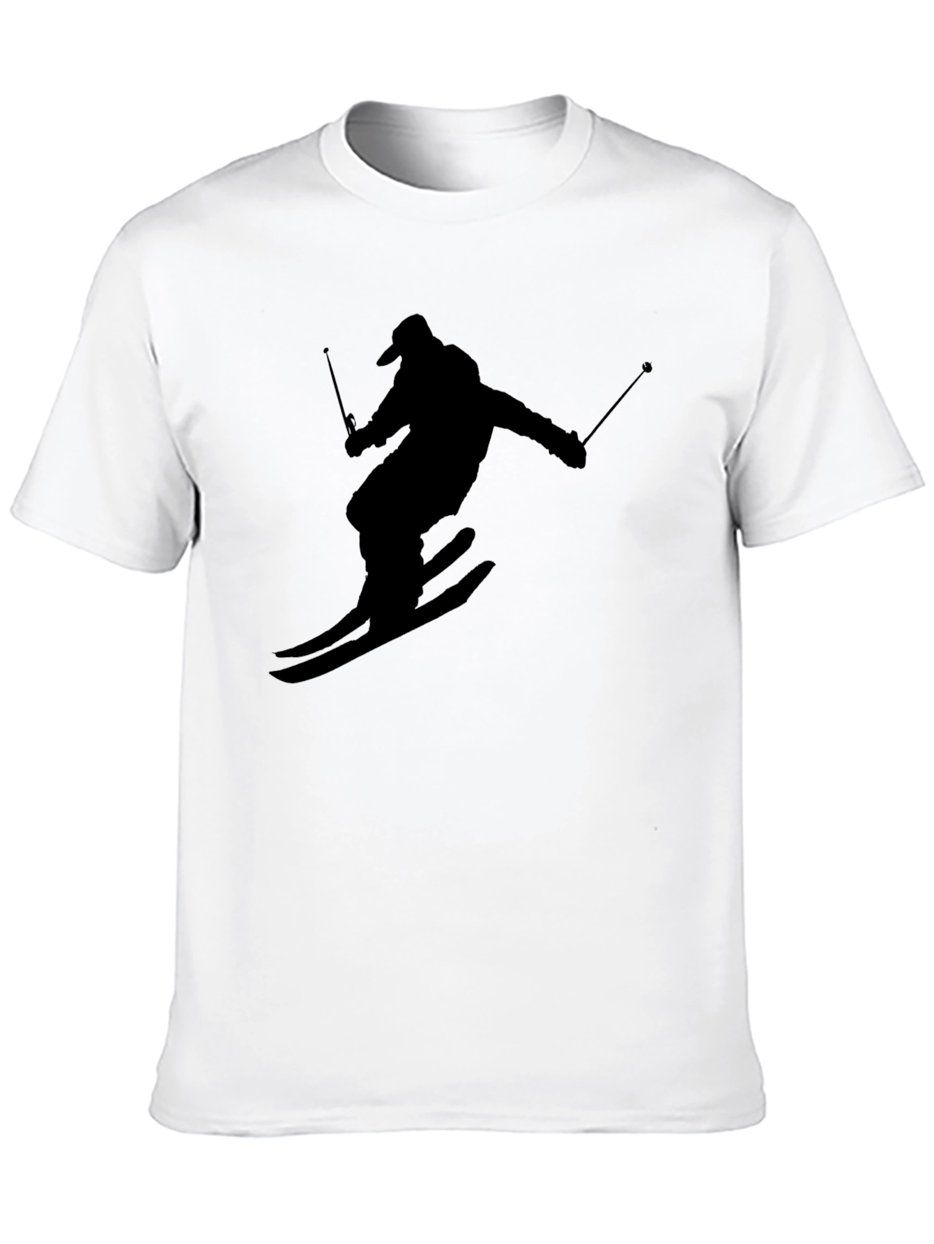 Skiing Silhouette Graphic Tee - Black Cotton T-Shirt