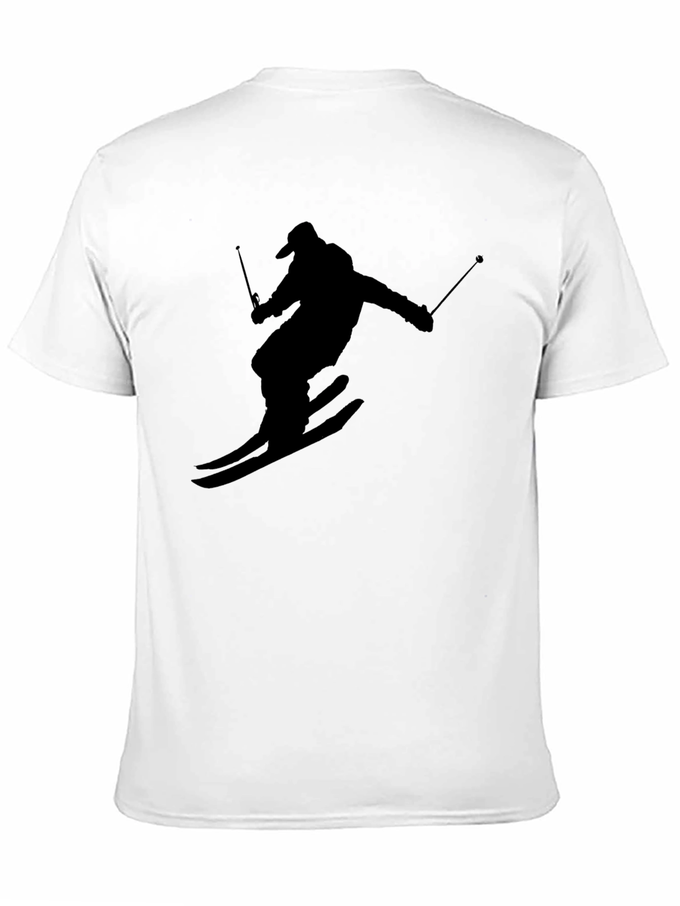 Skiing Silhouette Graphic Tee - Black Cotton T-Shirt