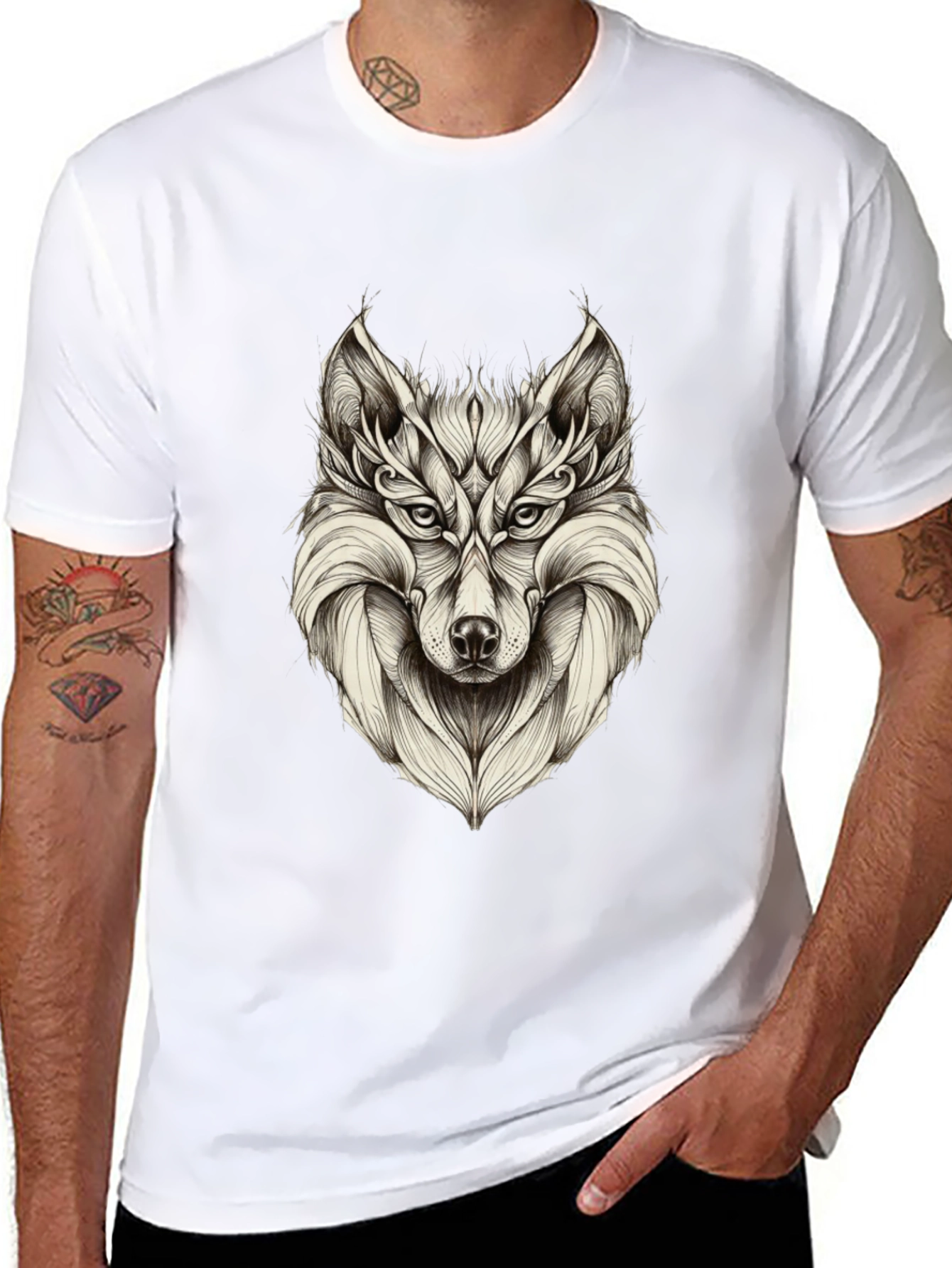 Mens Black Wolf Graphic Tee