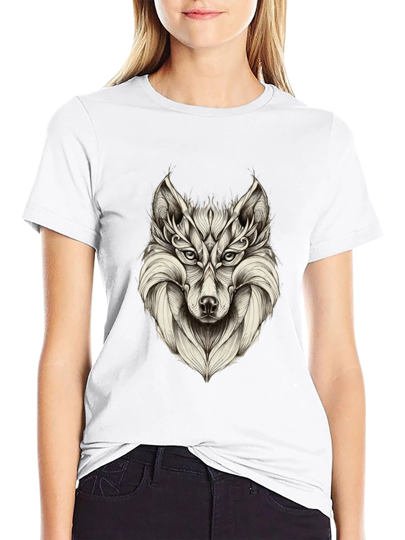 Mens Black Wolf Graphic Tee