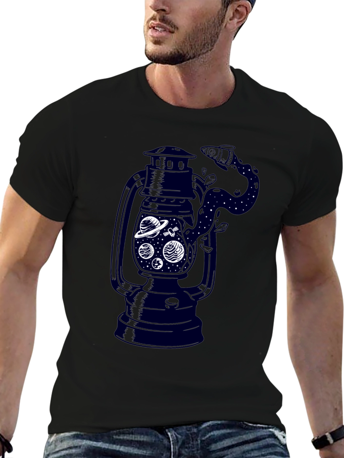 Mens Black Graphic T-Shirt - Lantern Space Design