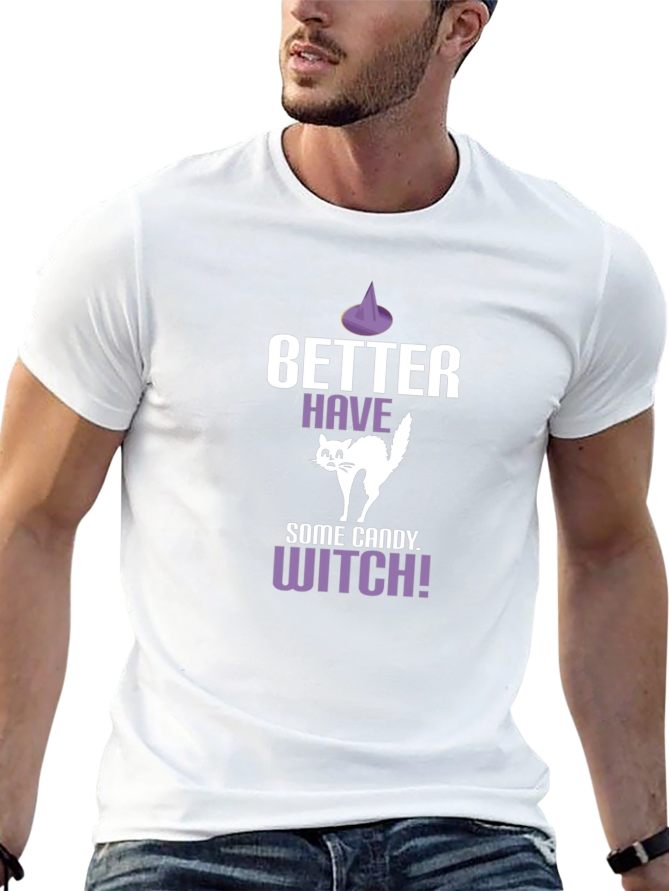 Halloween Cat Candy Witch Graphic T-Shirt