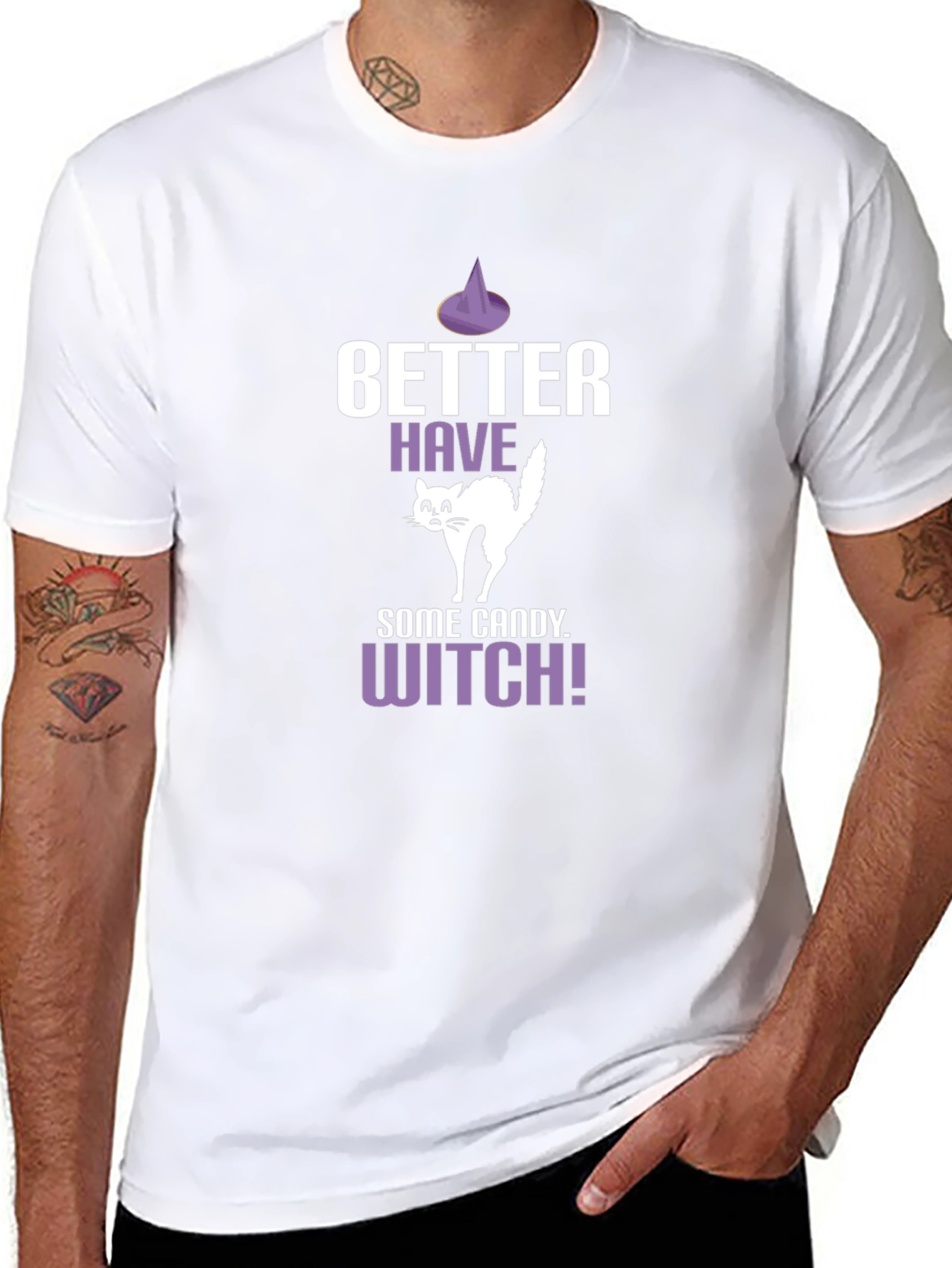 Halloween Cat Candy Witch Graphic T-Shirt