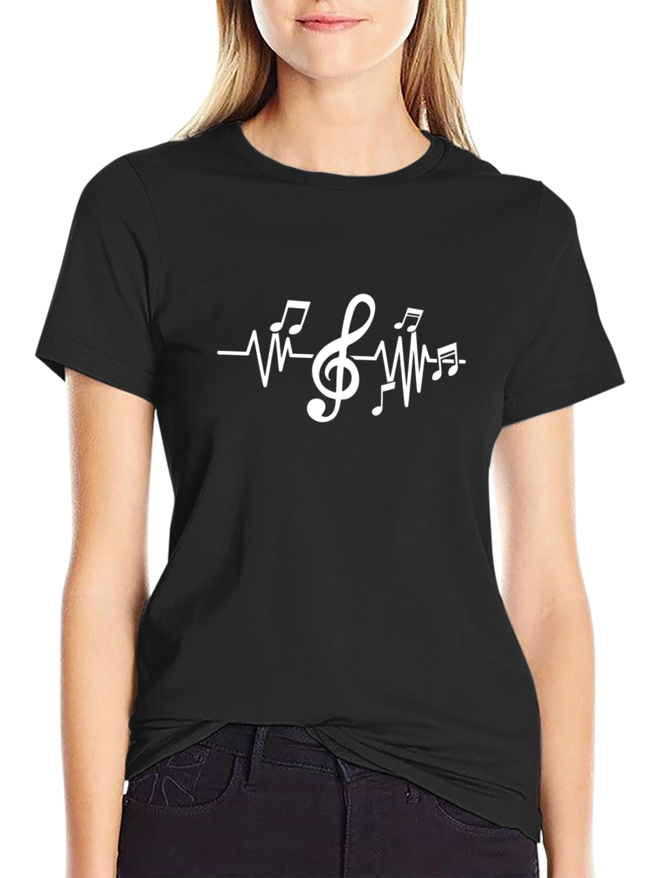 Musical Heartbeat T-Shirt - Black Crew Neck