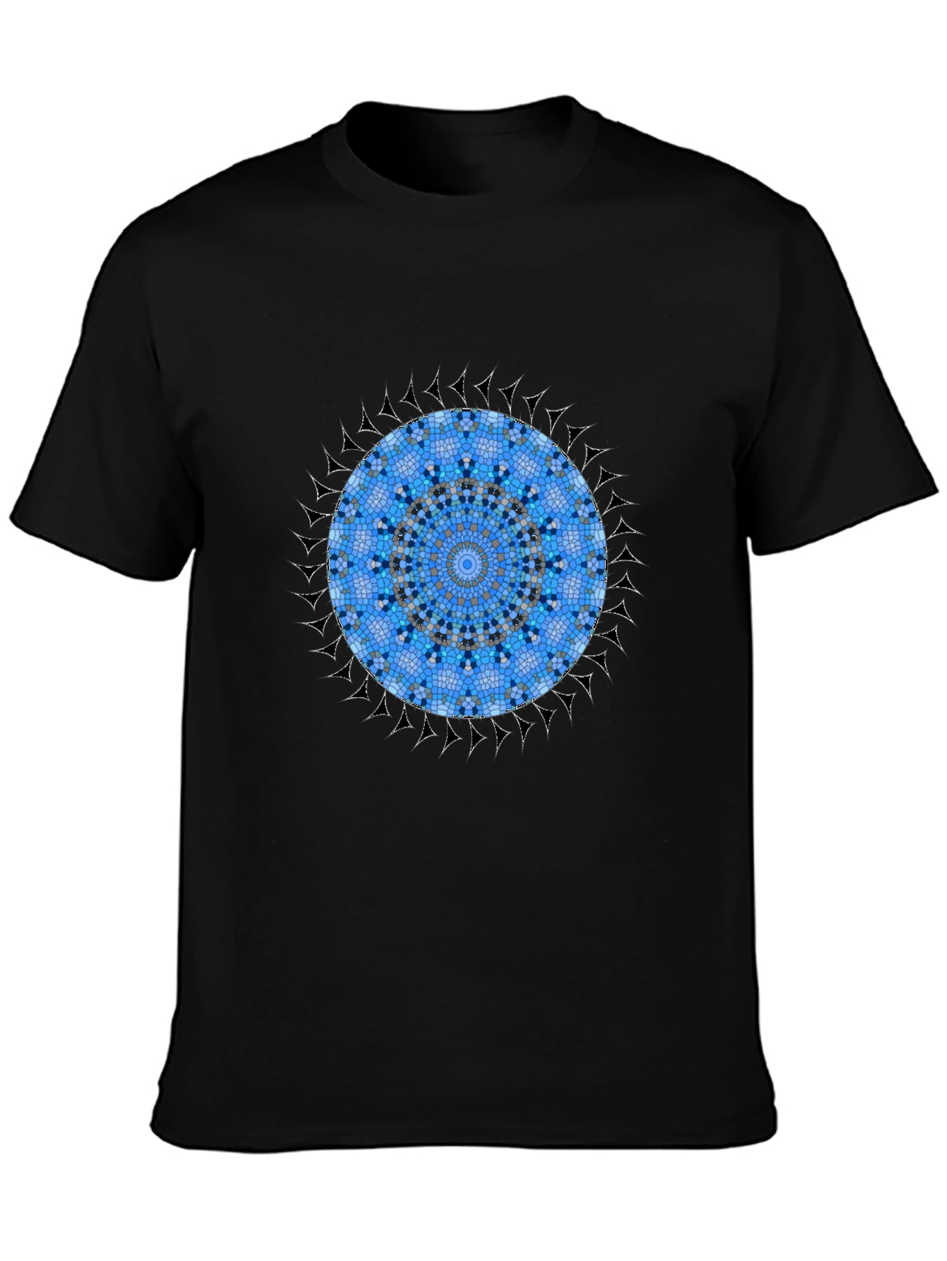 Blue Mosaic Mandala Graphic Black T-Shirt