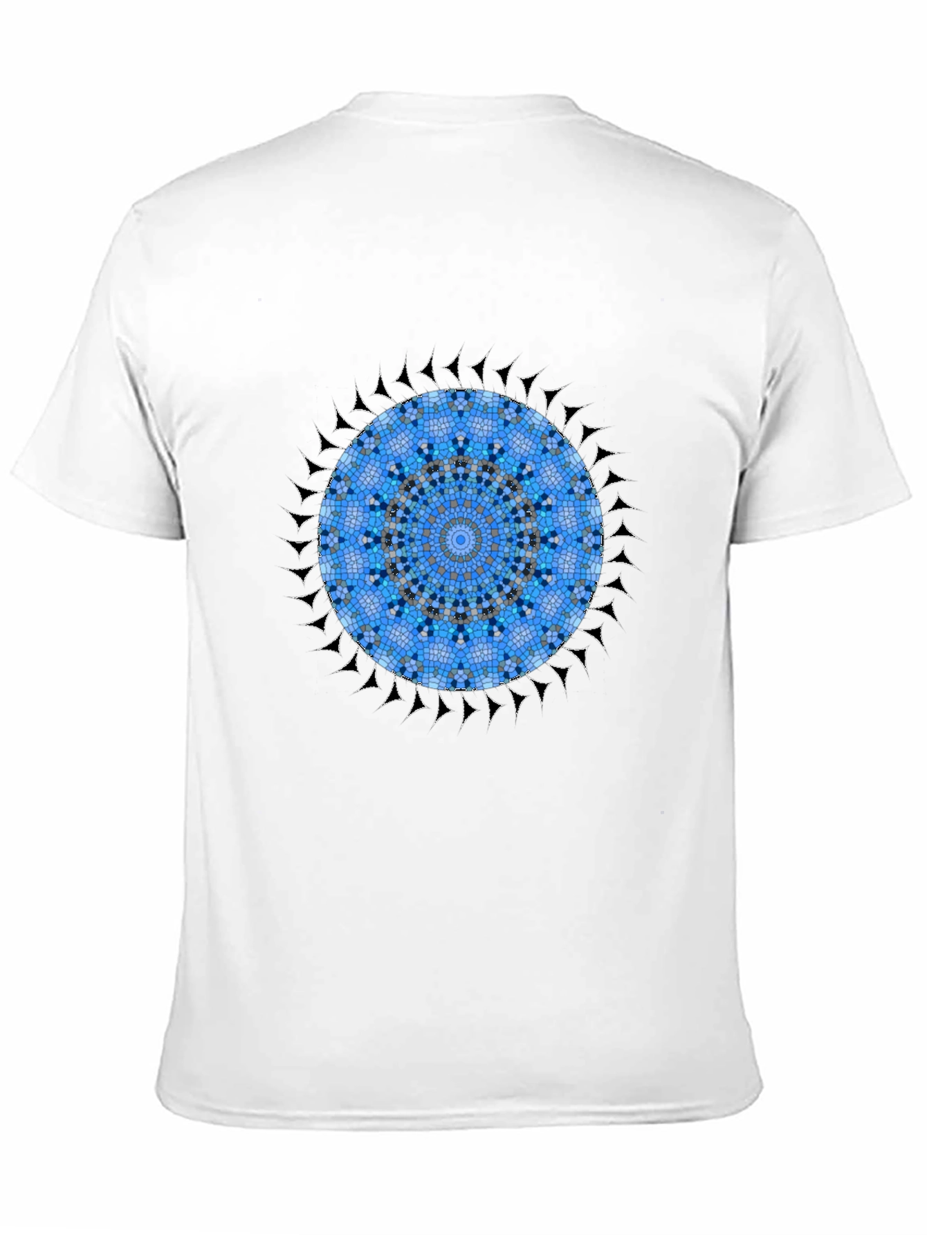 Blue Mosaic Mandala Graphic Black T-Shirt