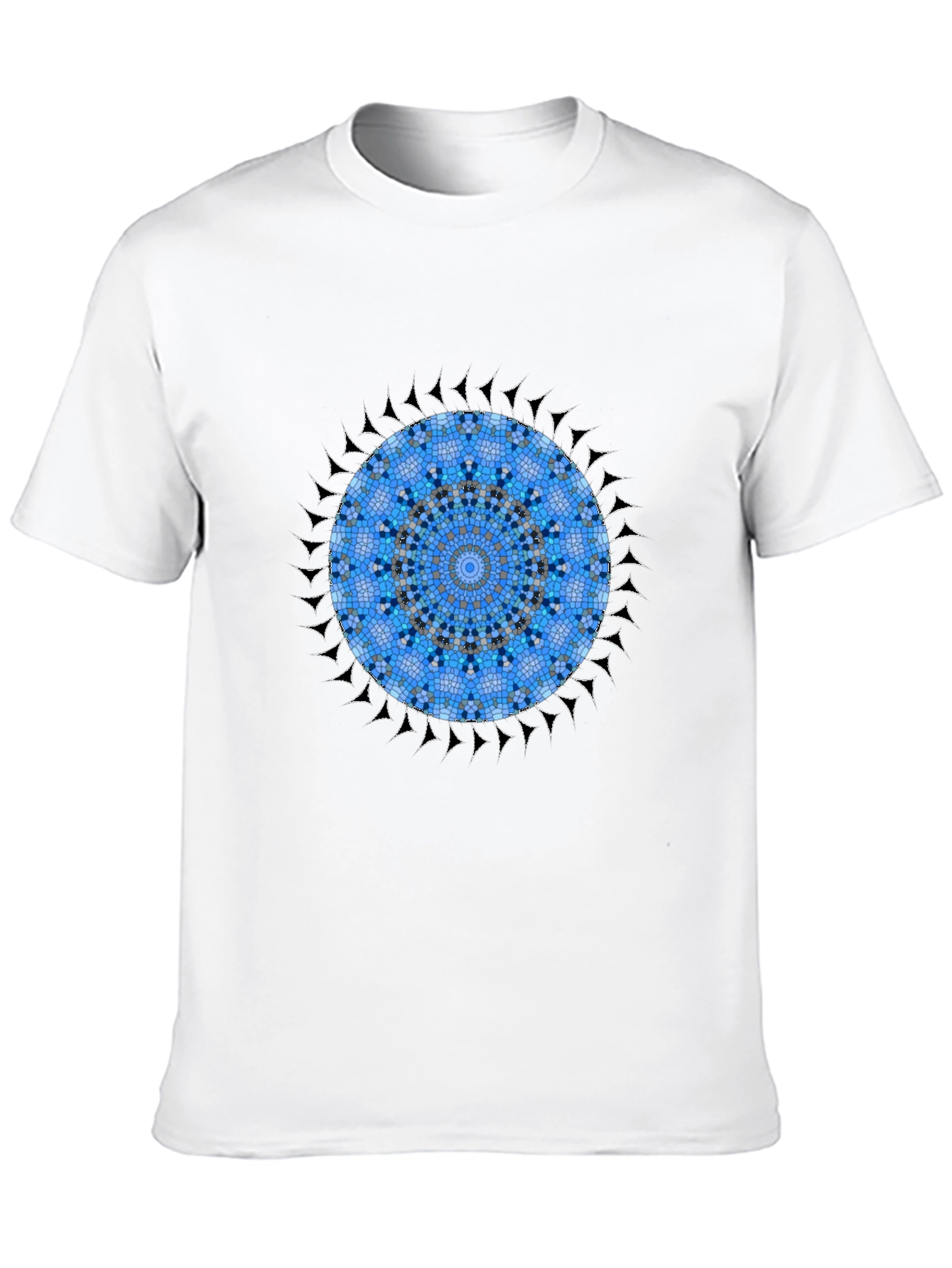 Blue Mosaic Mandala Graphic Black T-Shirt
