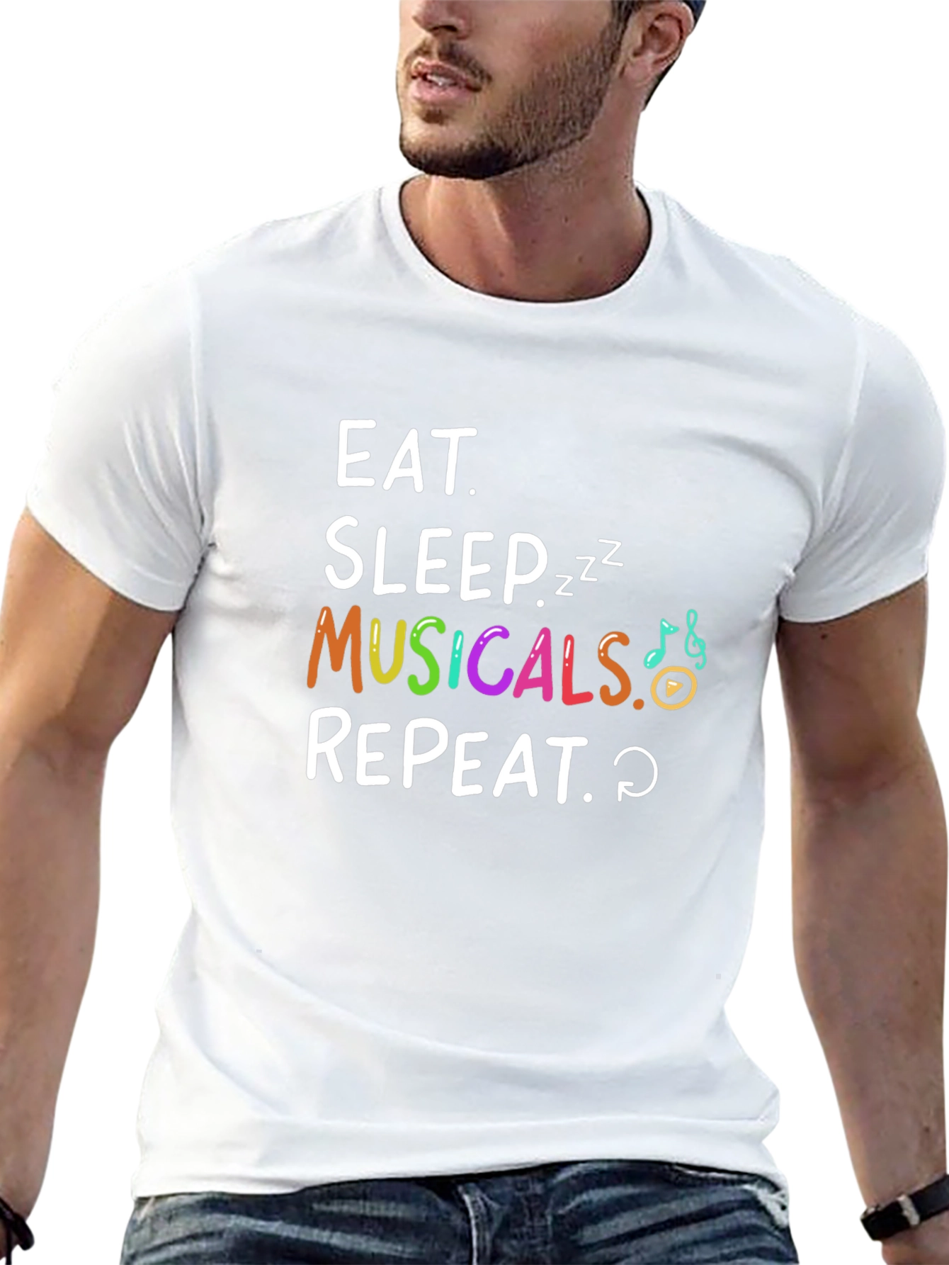 Eat Sleep Musicals Repeat Black T-Shirt