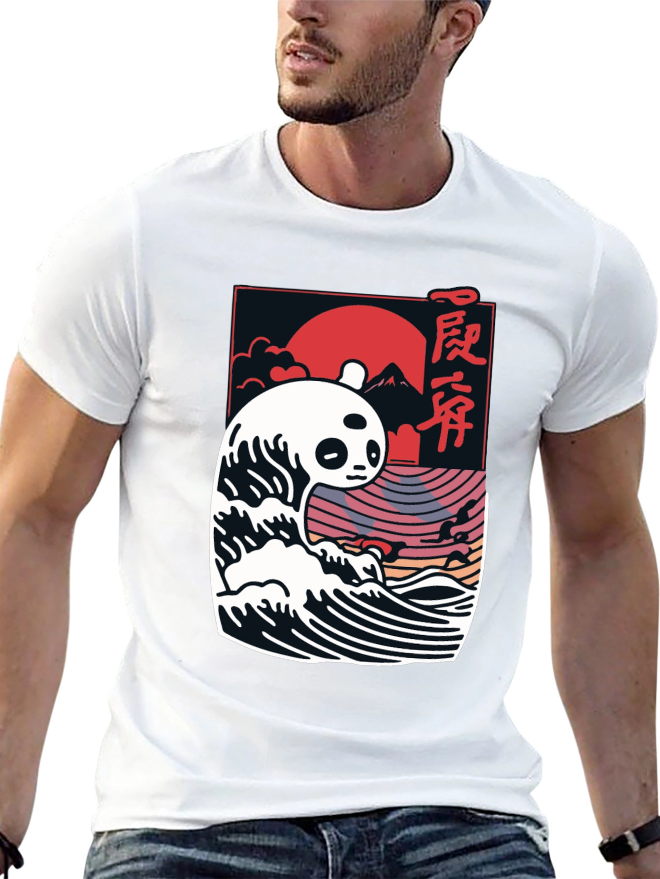 Panda Wave Graphic Tee - Stylish Mens Black T-Shirt