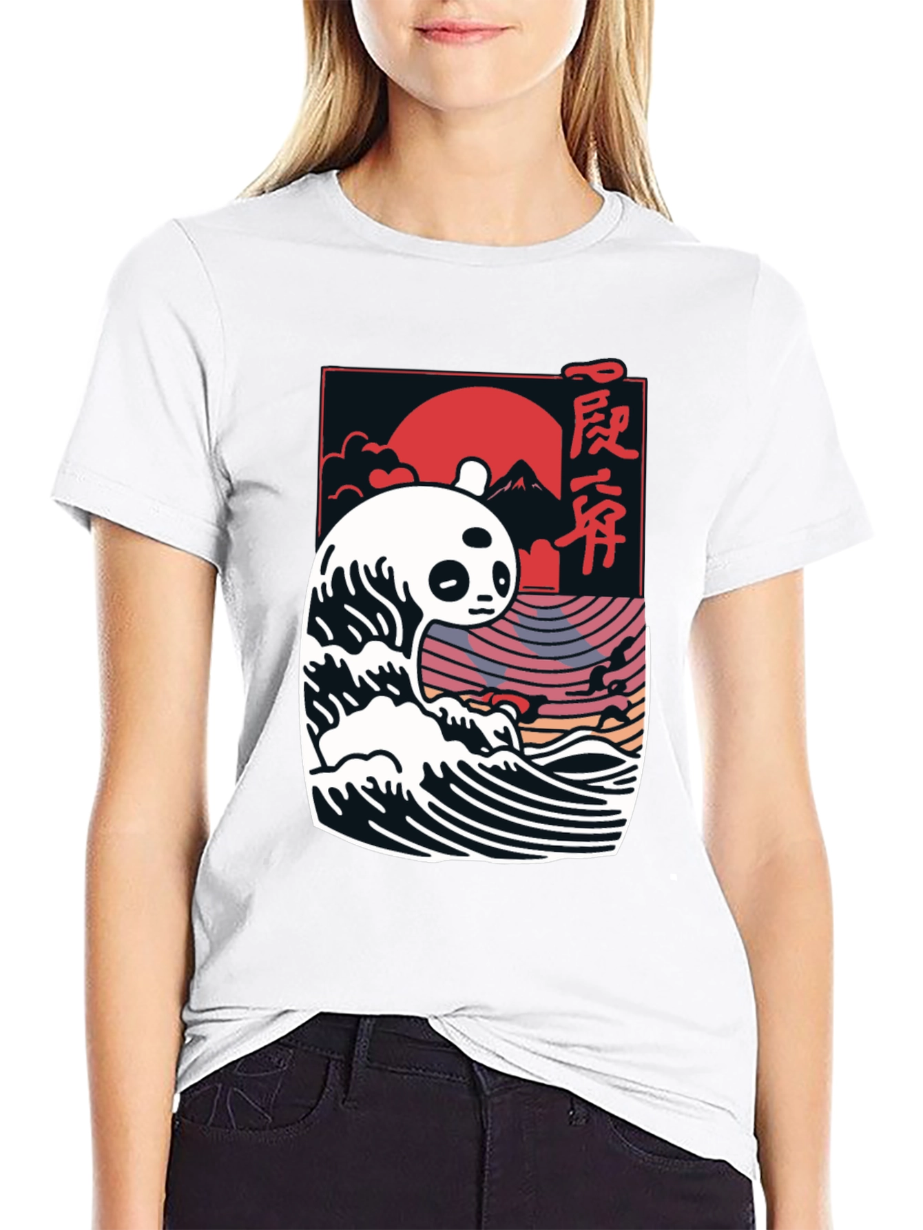 Panda Wave Graphic Tee - Stylish Mens Black T-Shirt