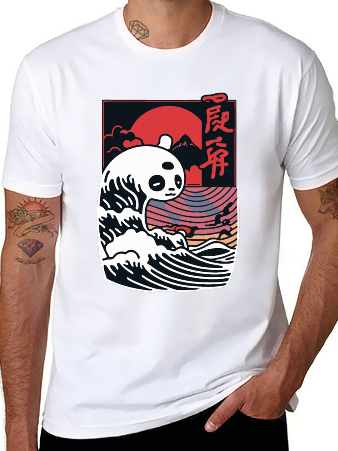 Panda Wave Graphic Tee - Stylish Mens Black T-Shirt