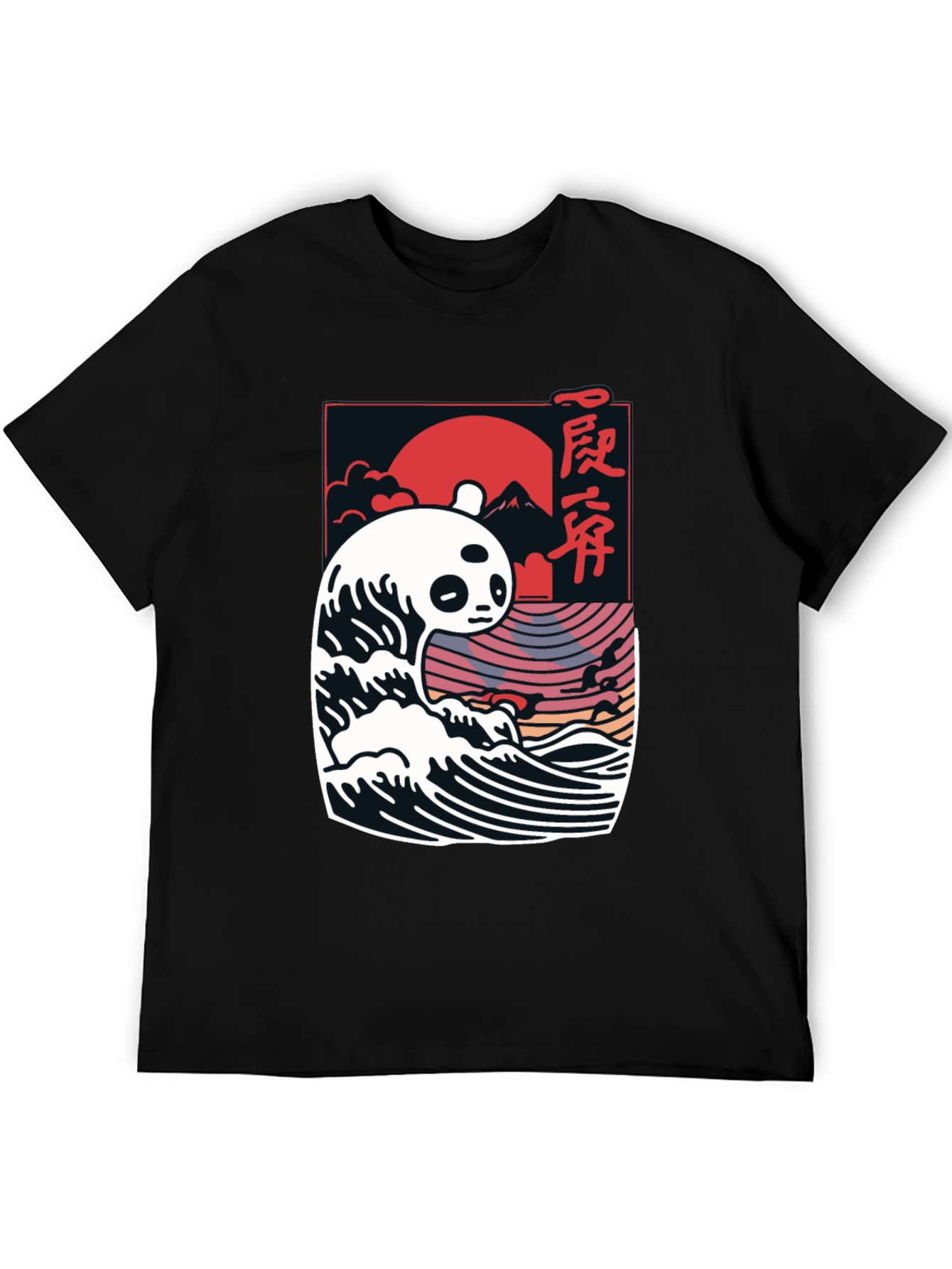 Panda Wave Graphic Tee - Stylish Mens Black T-Shirt