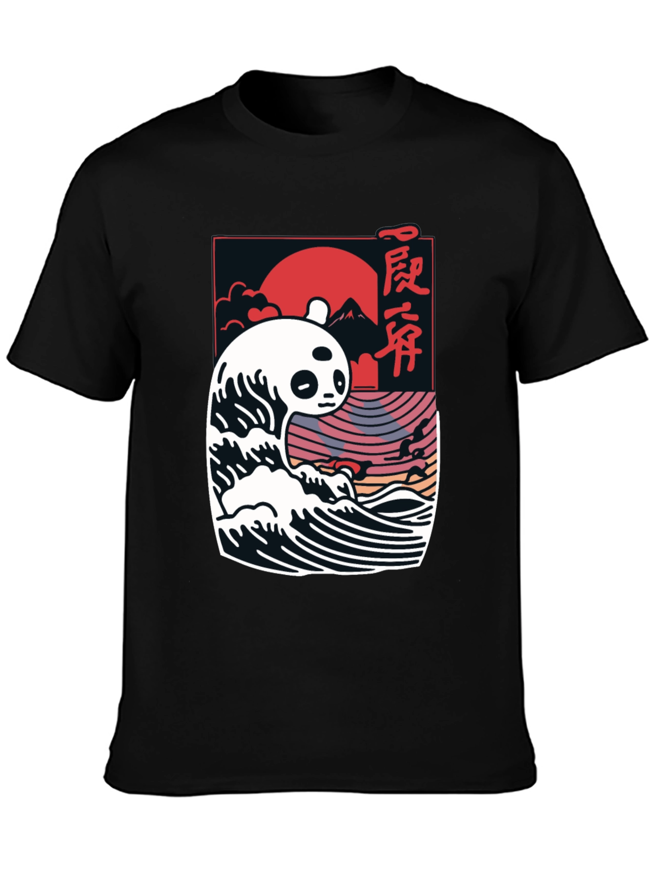 Panda Wave Graphic Tee - Stylish Mens Black T-Shirt