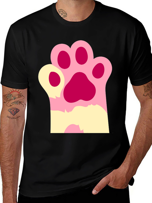 Cute Cat Paw Print Graphic Tee - Black Cotton T-Shirt