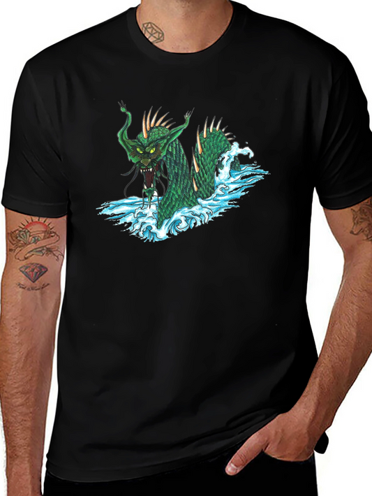 Sea Serpent Graphic Tee - Black Cotton T-Shirt