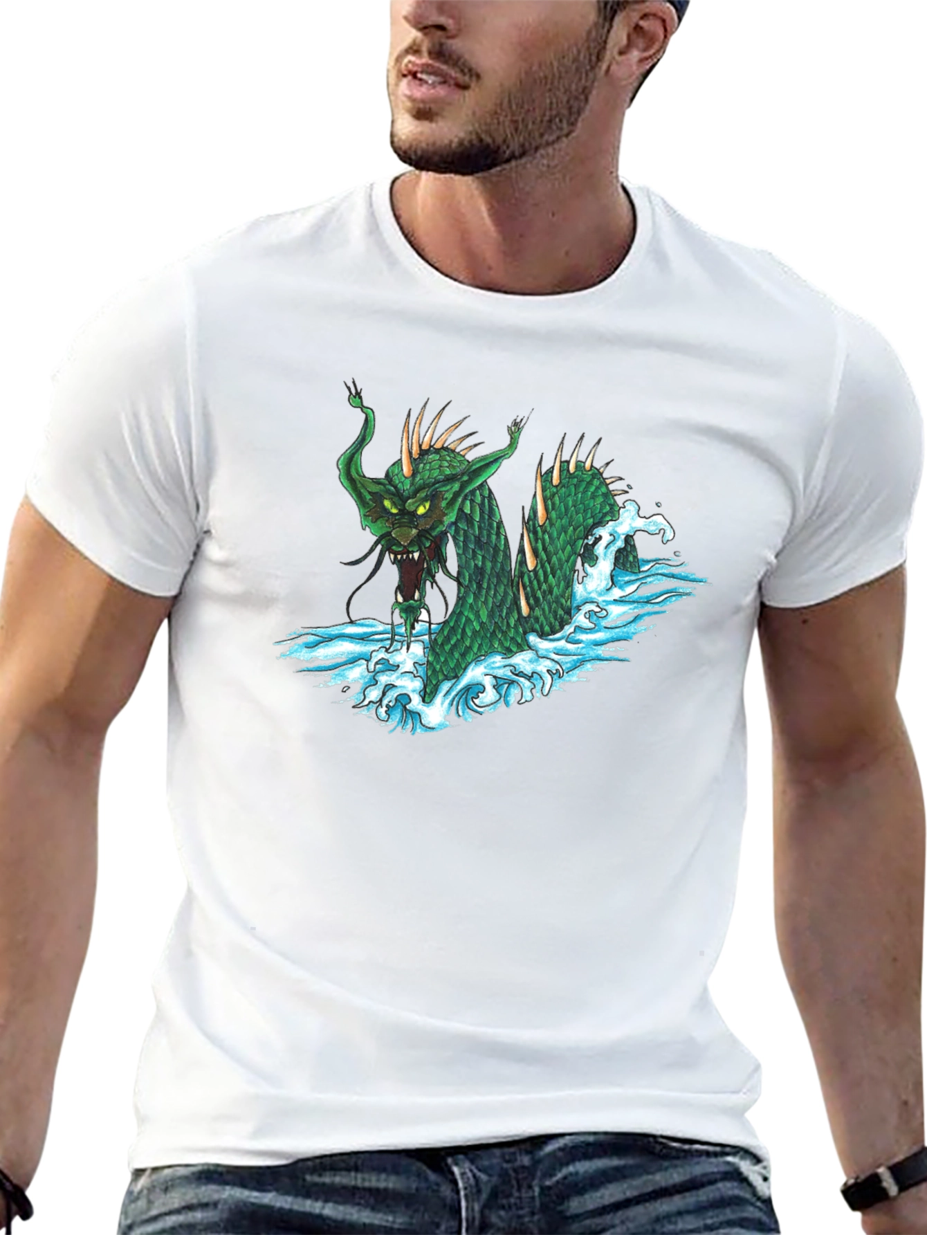 Sea Serpent Graphic Tee - Black Cotton T-Shirt