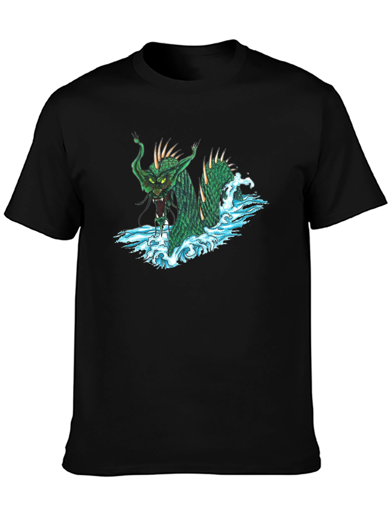 Sea Serpent Graphic Tee - Black Cotton T-Shirt
