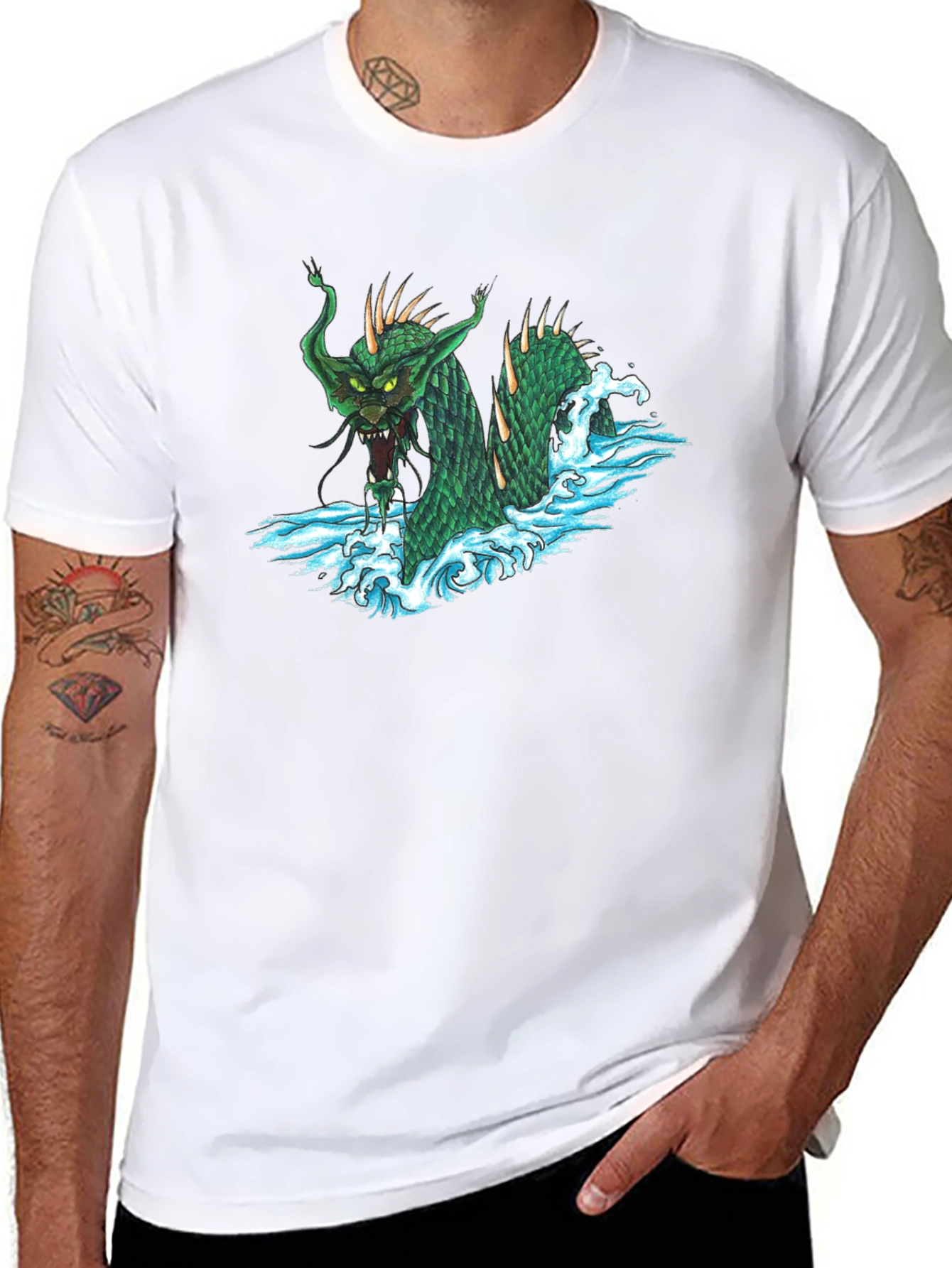 Sea Serpent Graphic Tee - Black Cotton T-Shirt