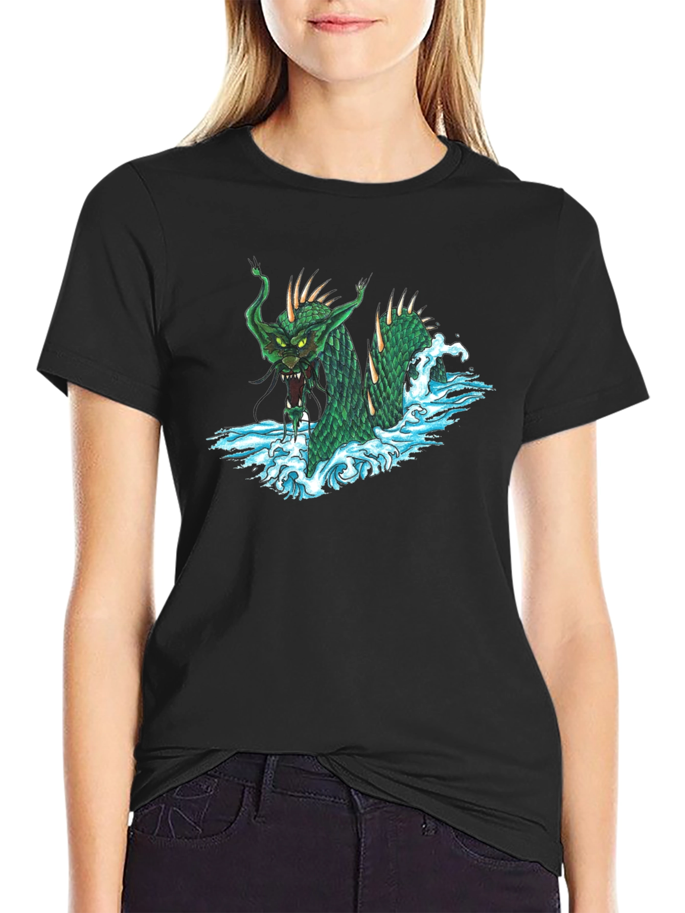Sea Serpent Graphic Tee - Black Cotton T-Shirt