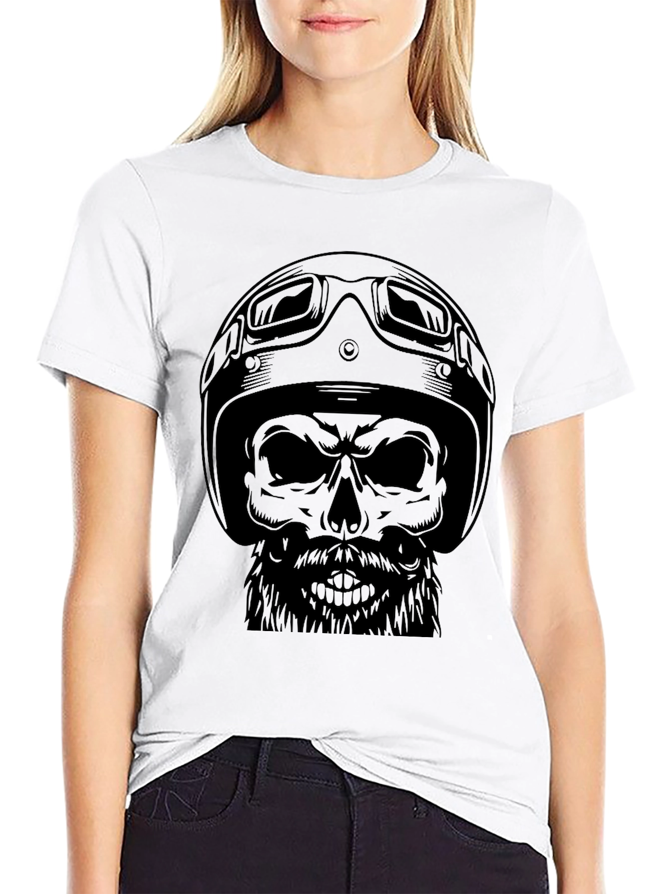 Skull Biker T-Shirt - Mens Black Graphic Tee