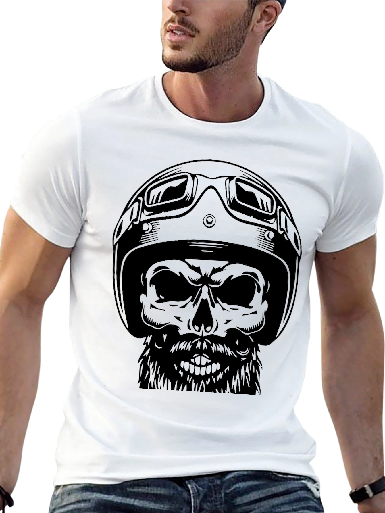 Skull Biker T-Shirt - Mens Black Graphic Tee