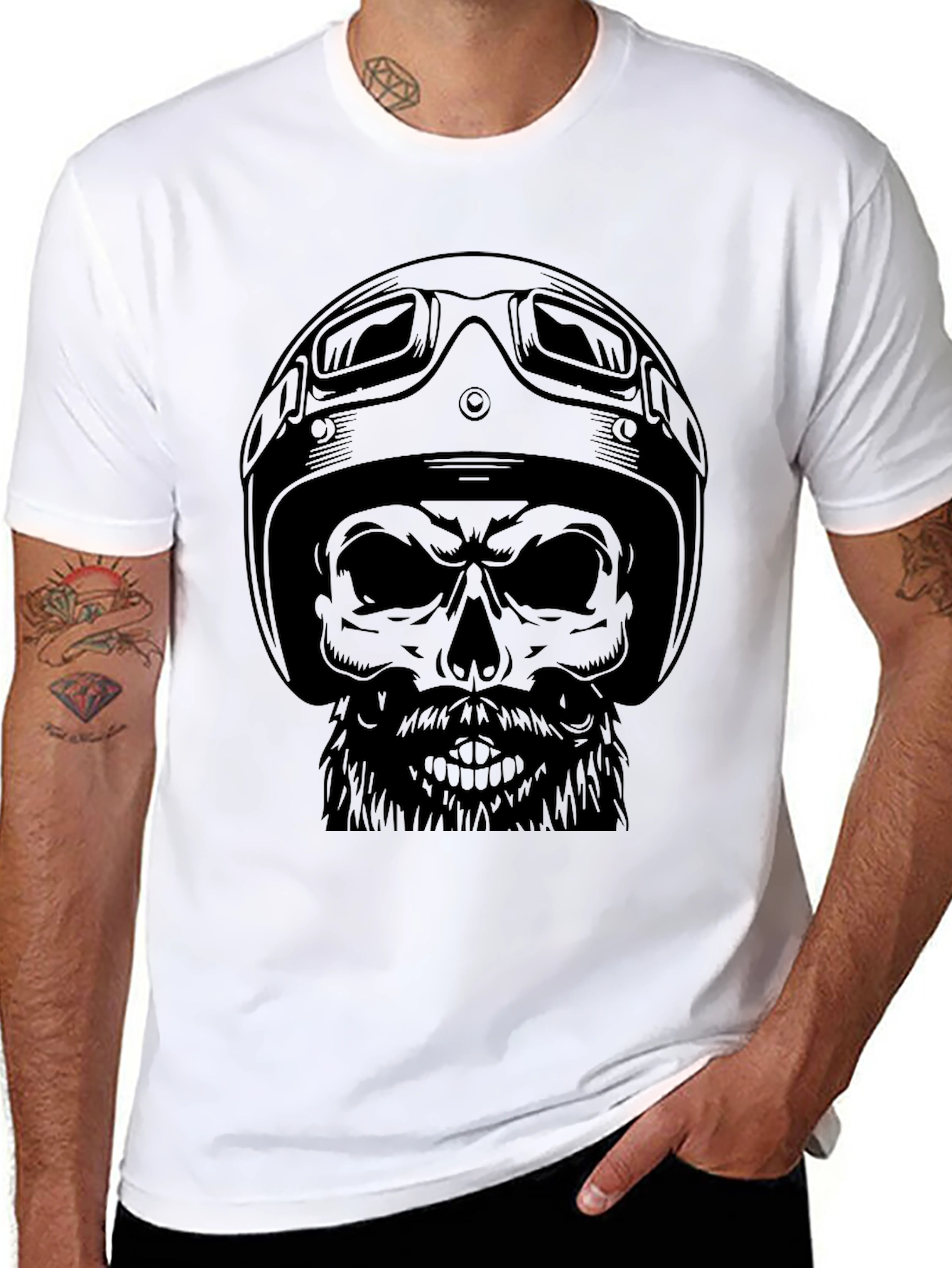 Skull Biker T-Shirt - Mens Black Graphic Tee