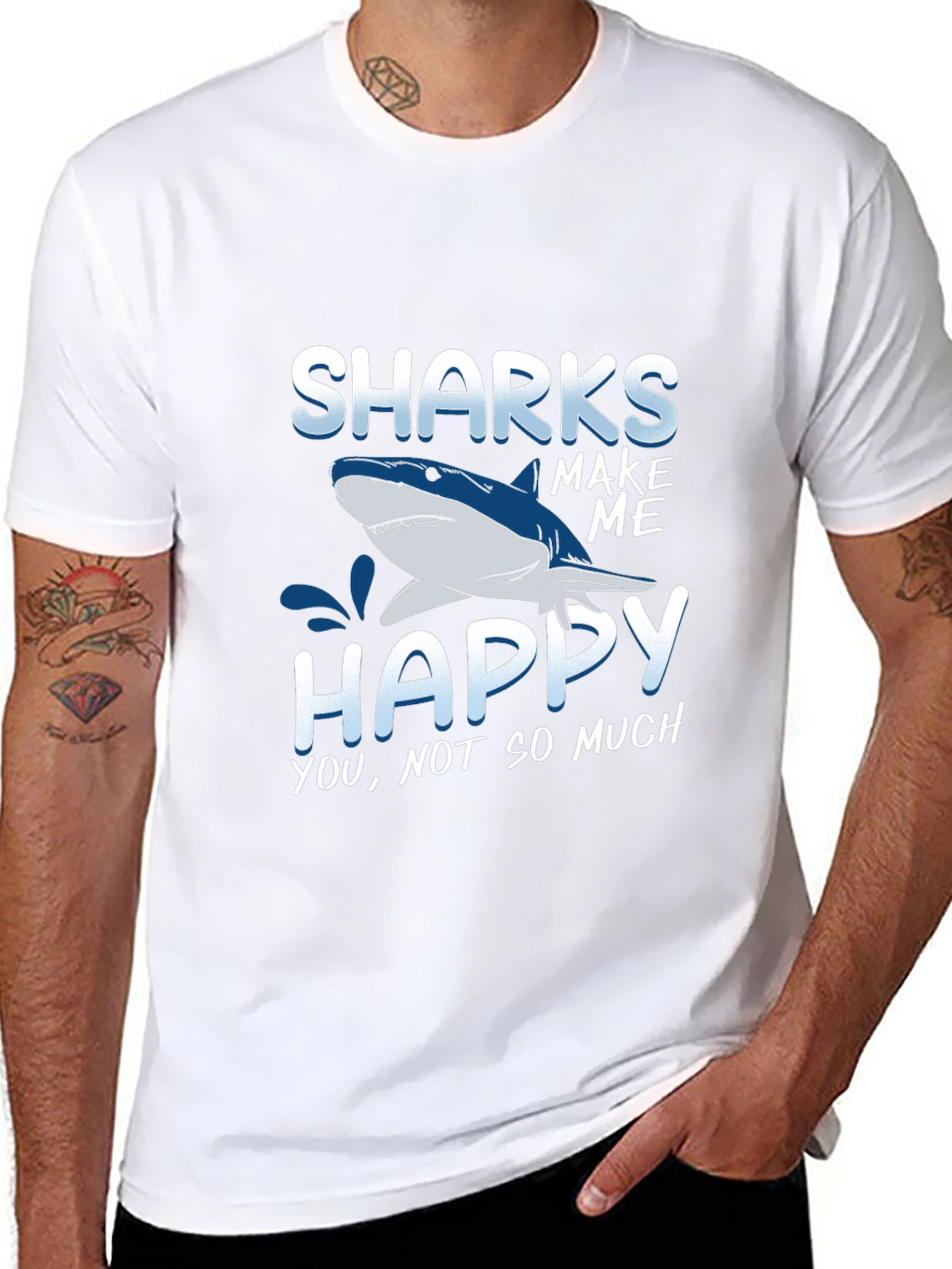 Sharks Make Me Happy T-Shirt Funny Graphic Tee