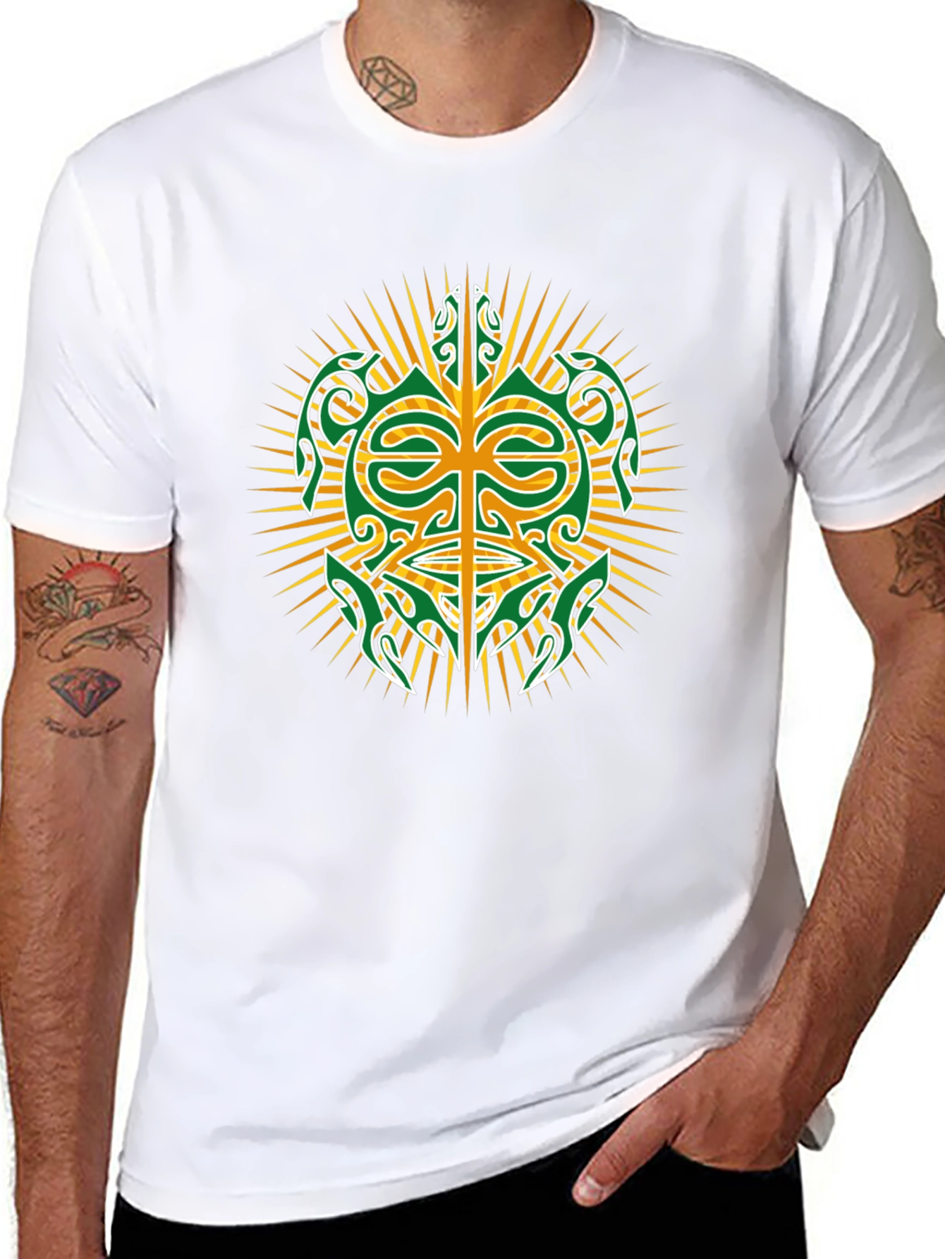 Tribal Turtle Design Black T-Shirt