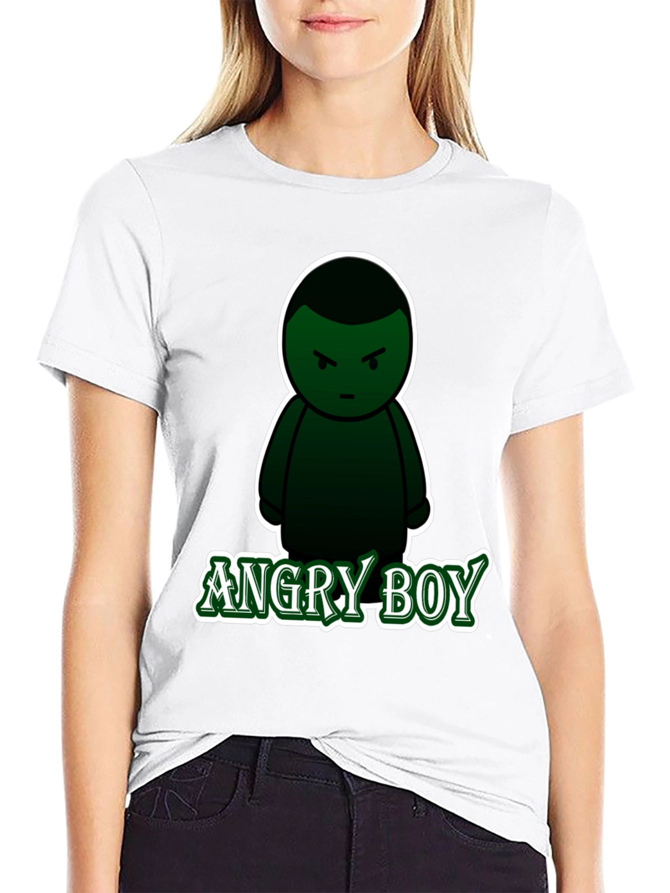Angry Boy Graphic Tee - Black Cotton Blend T-Shirt