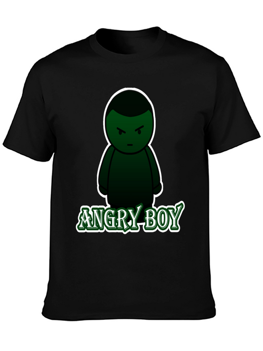 Angry Boy Graphic Tee - Black Cotton Blend T-Shirt