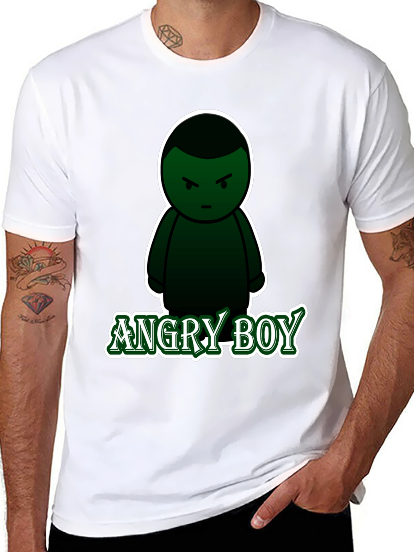 Angry Boy Graphic Tee - Black Cotton Blend T-Shirt
