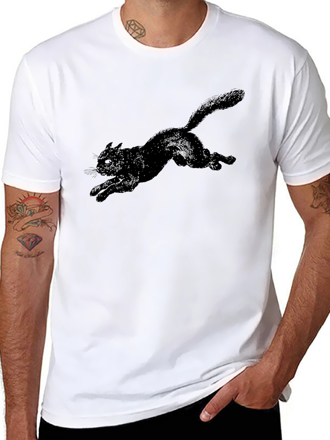 Black Cat Graphic Tee - Mens Casual T-Shirt