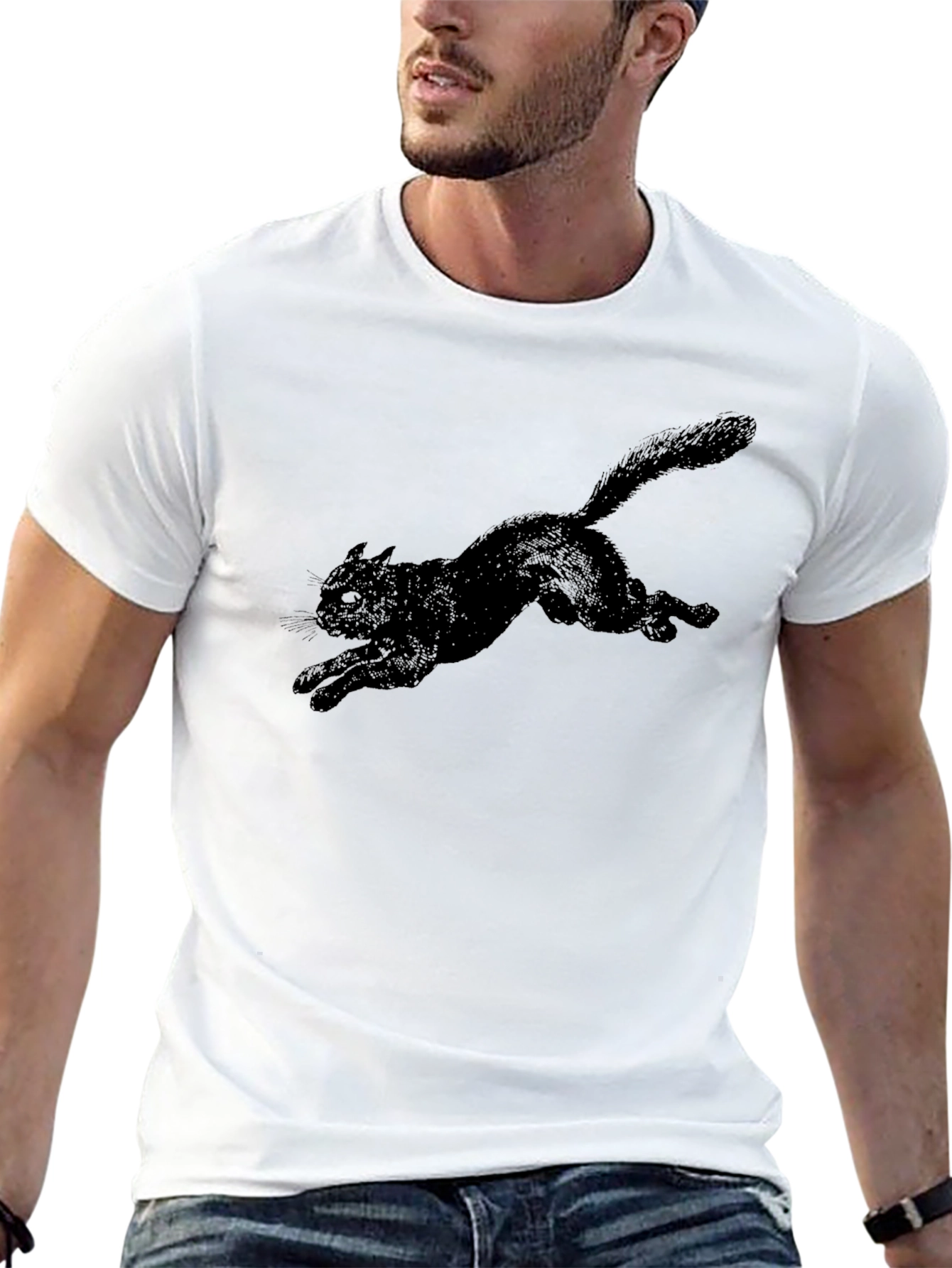 Black Cat Graphic Tee - Mens Casual T-Shirt