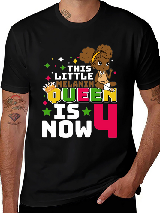Little Melanin Queen Birthday T-Shirt - 4th Birthday