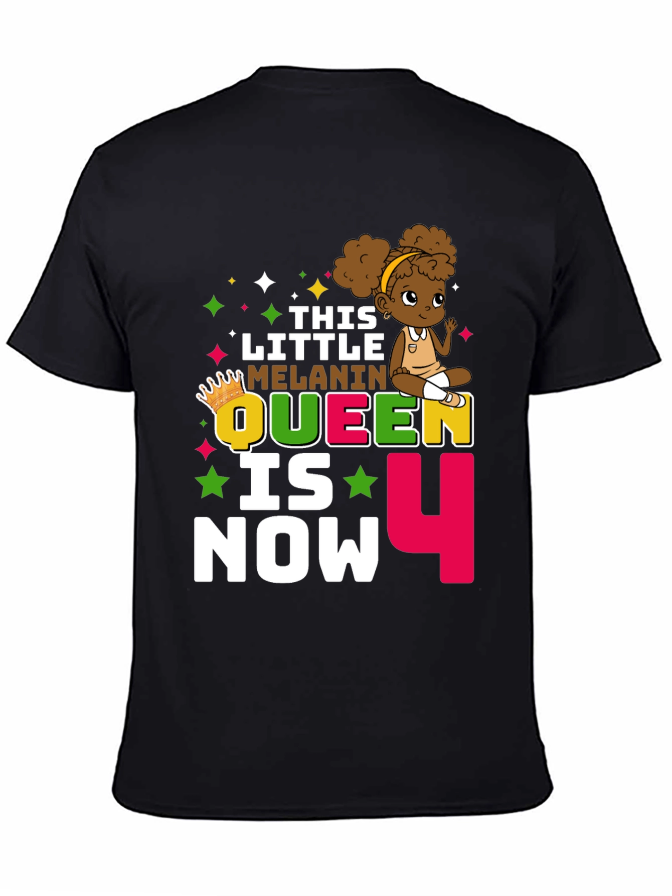 Little Melanin Queen Birthday T-Shirt - 4th Birthday