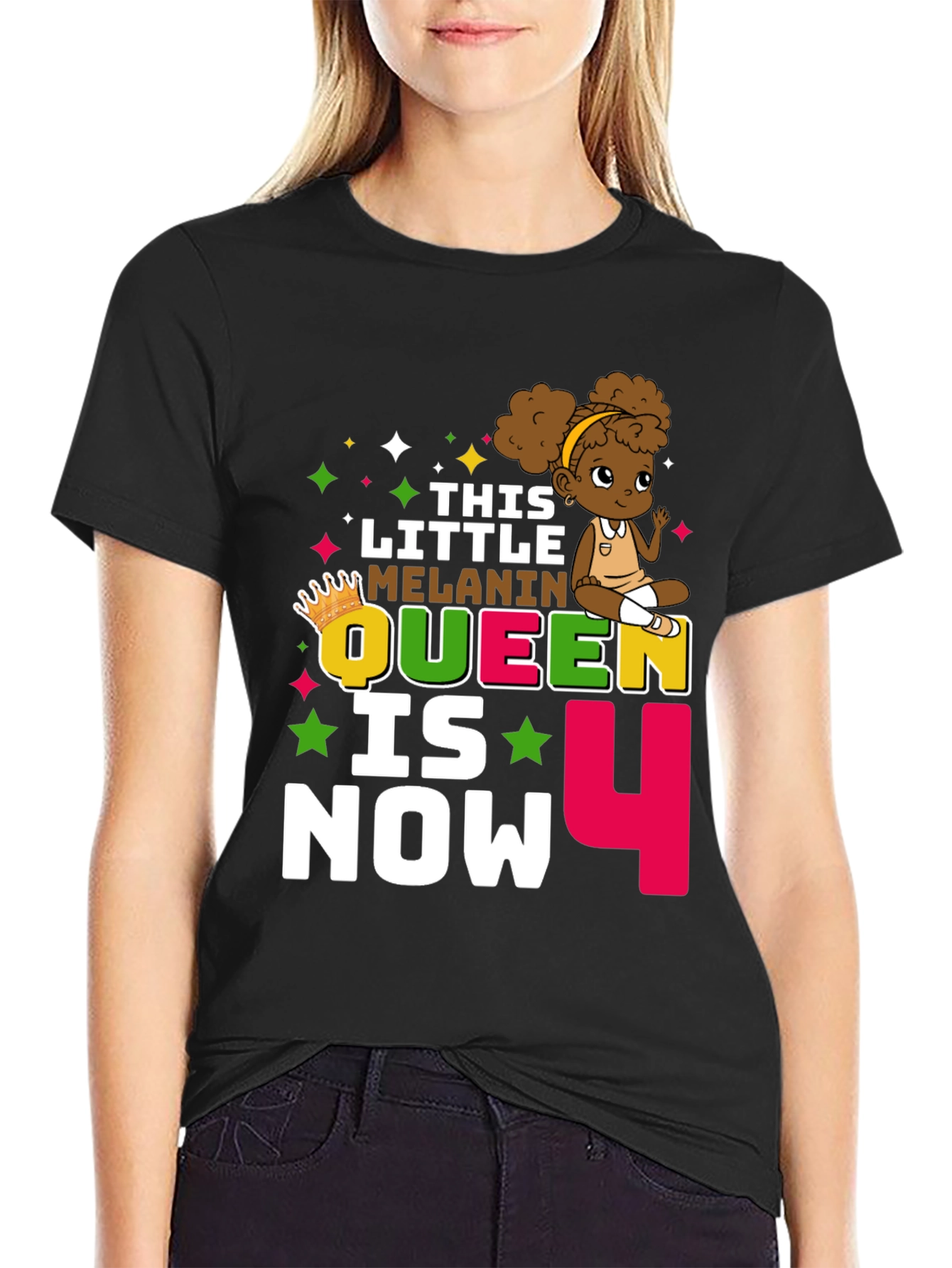 Little Melanin Queen Birthday T-Shirt - 4th Birthday