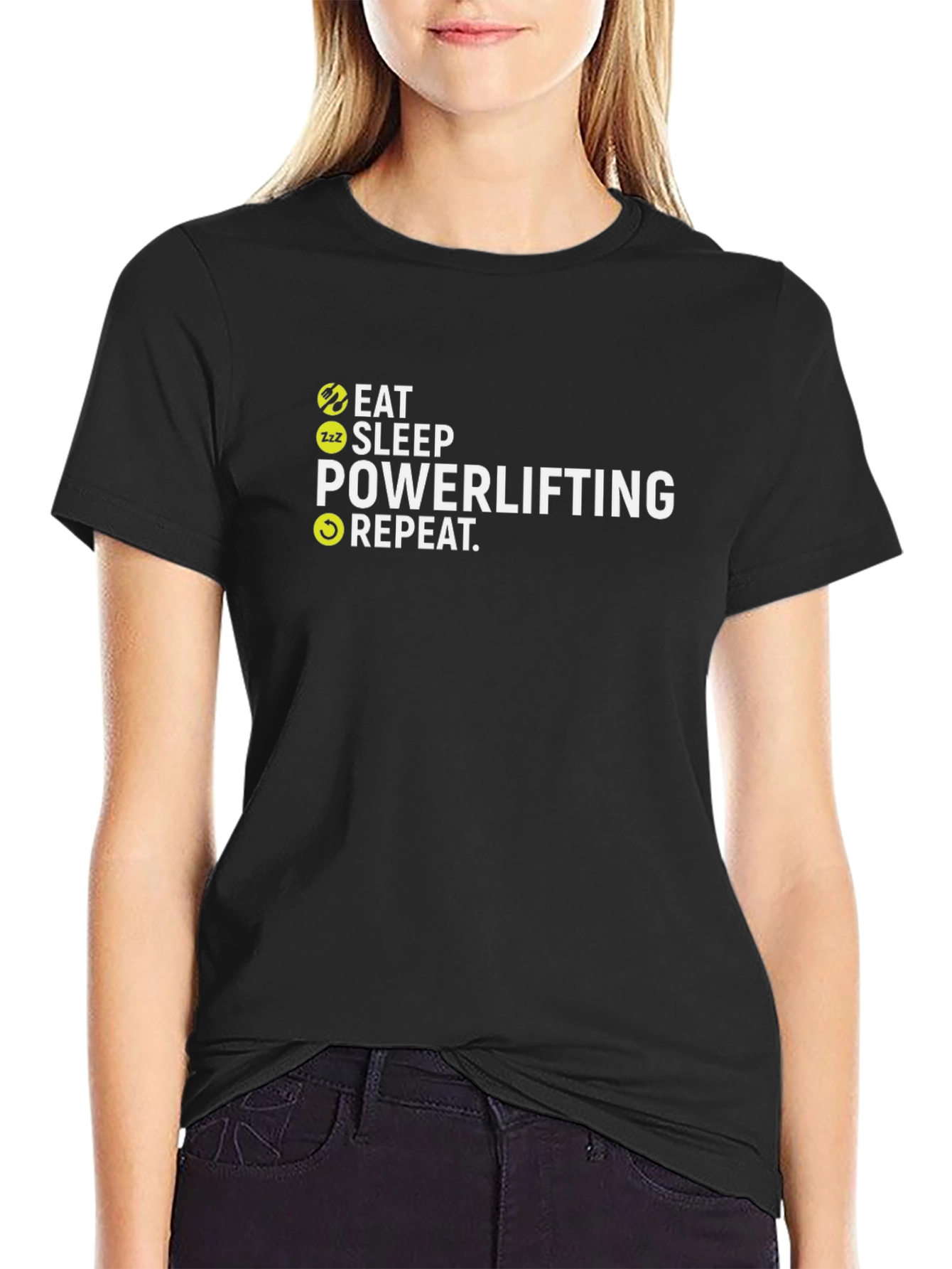 Eat Sleep Powerlifting Repeat Black T-Shirt