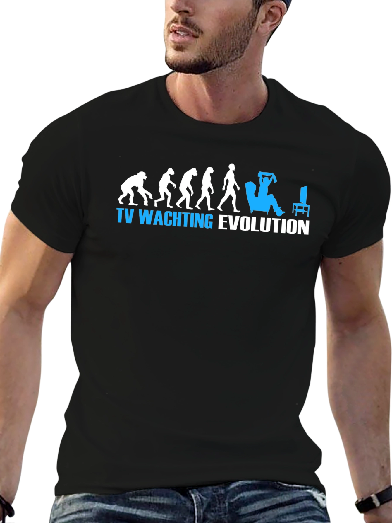 TV Watching Evolution Graphic Tee - Black Cotton T-Shirt