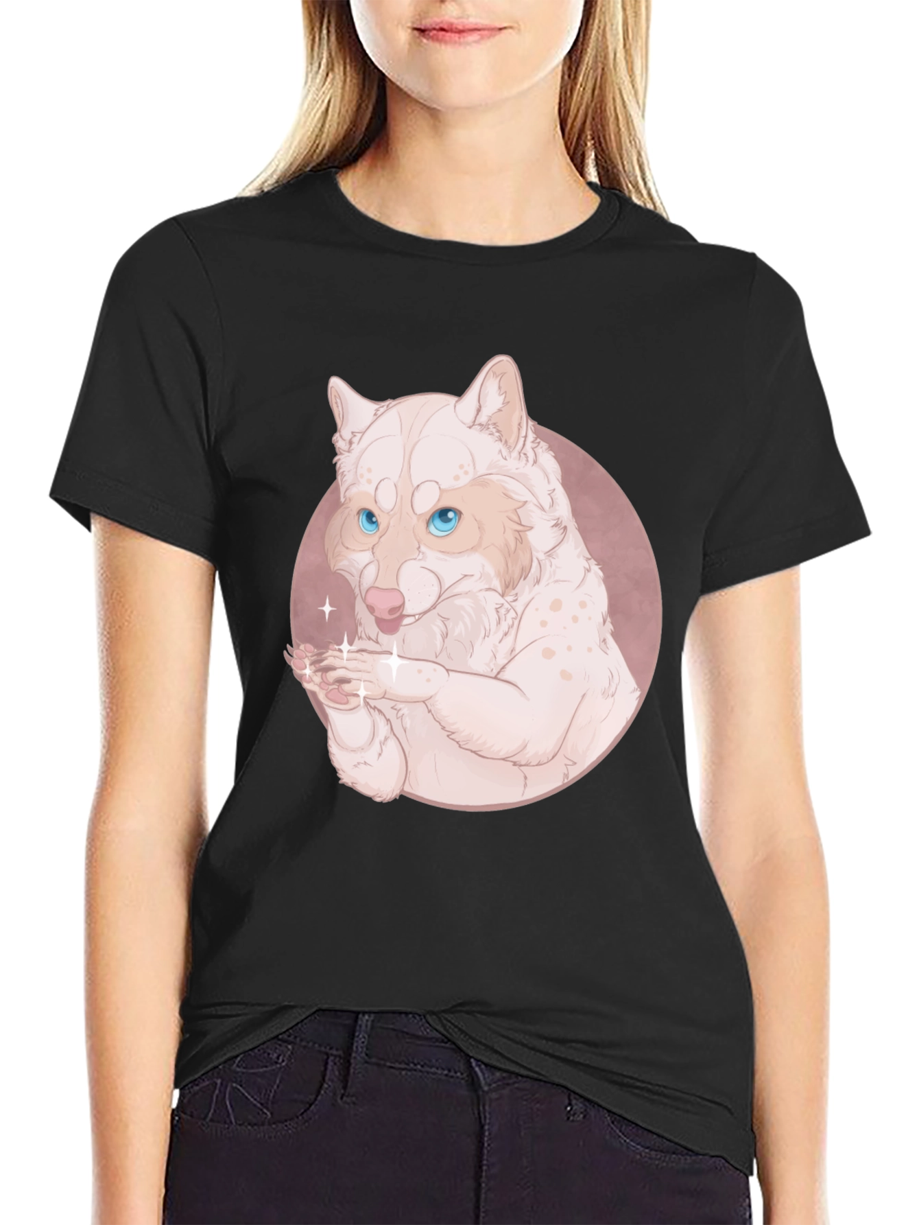 Cute Wolf Design Black T-Shirt
