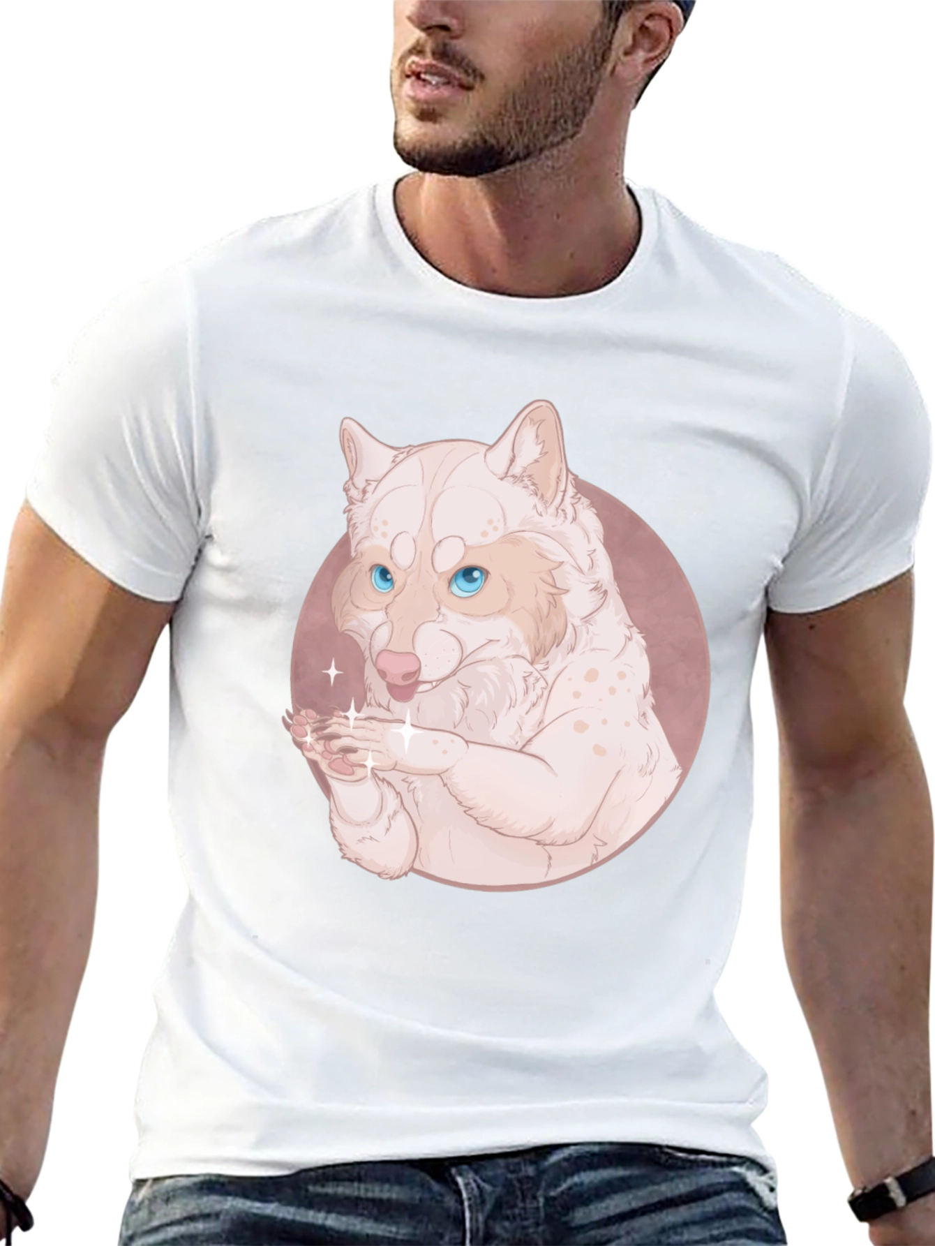 Cute Wolf Design Black T-Shirt