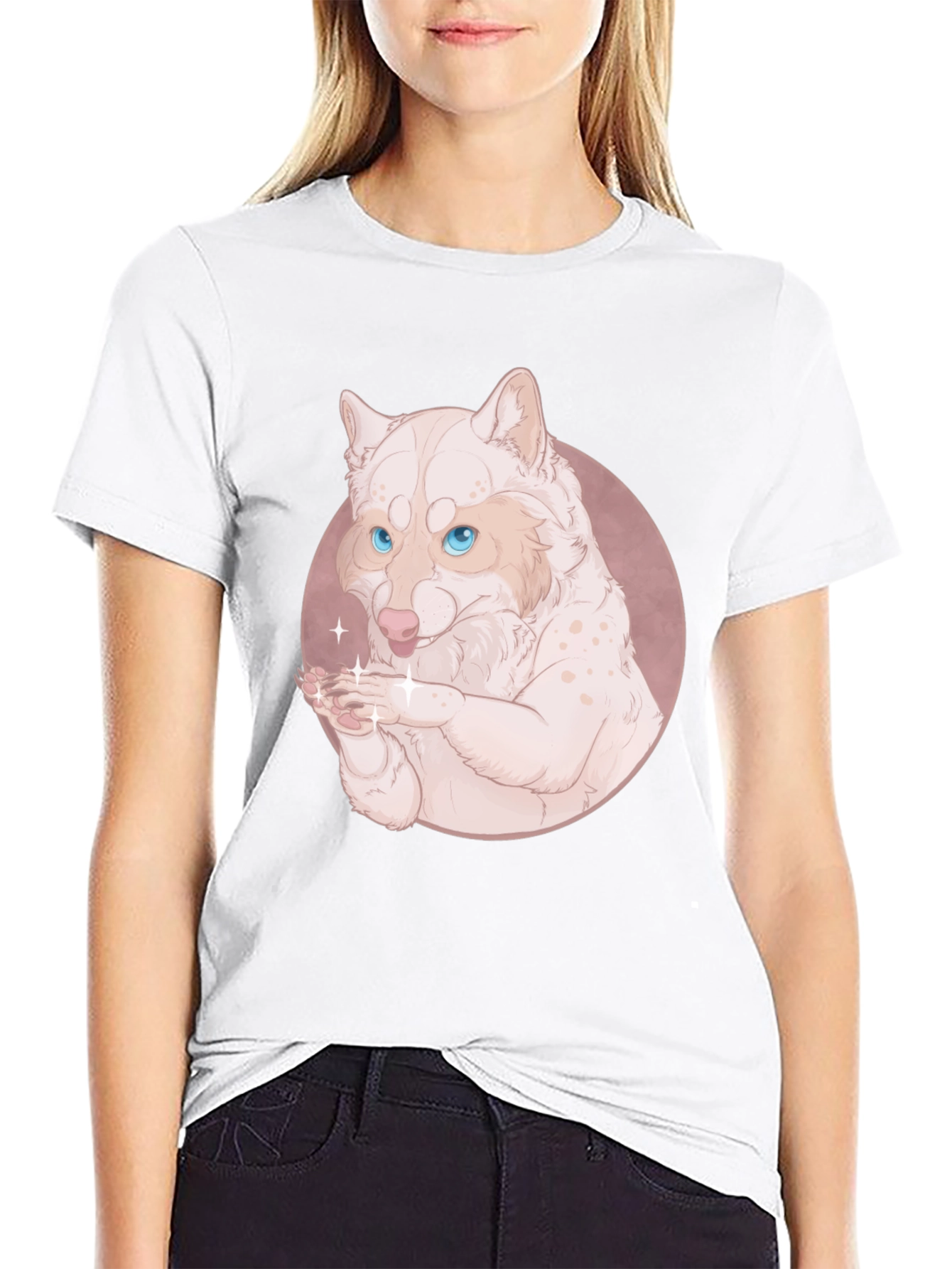 Cute Wolf Design Black T-Shirt