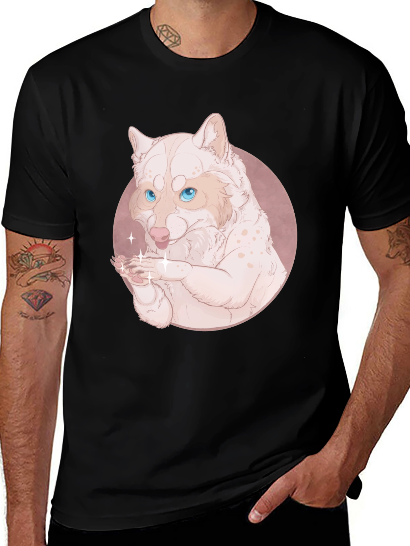 Cute Wolf Design Black T-Shirt