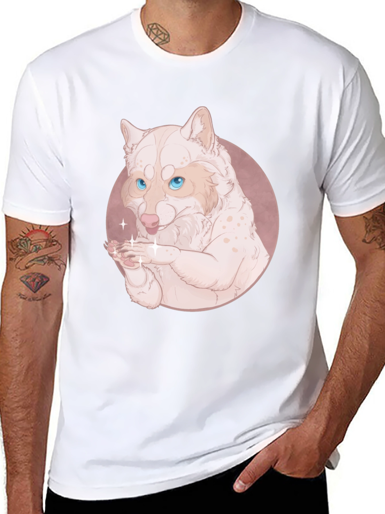 Cute Wolf Design Black T-Shirt