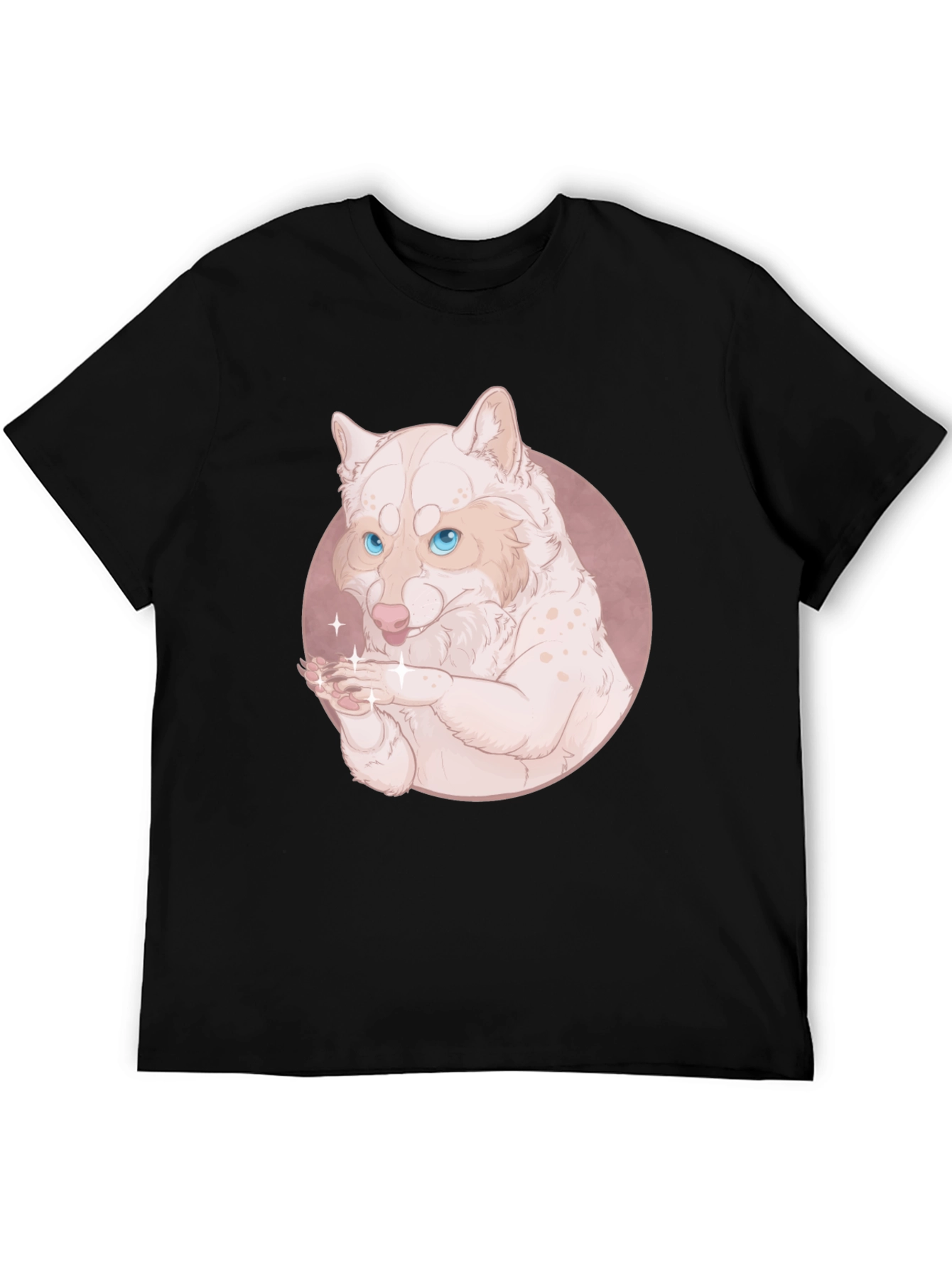 Cute Wolf Design Black T-Shirt