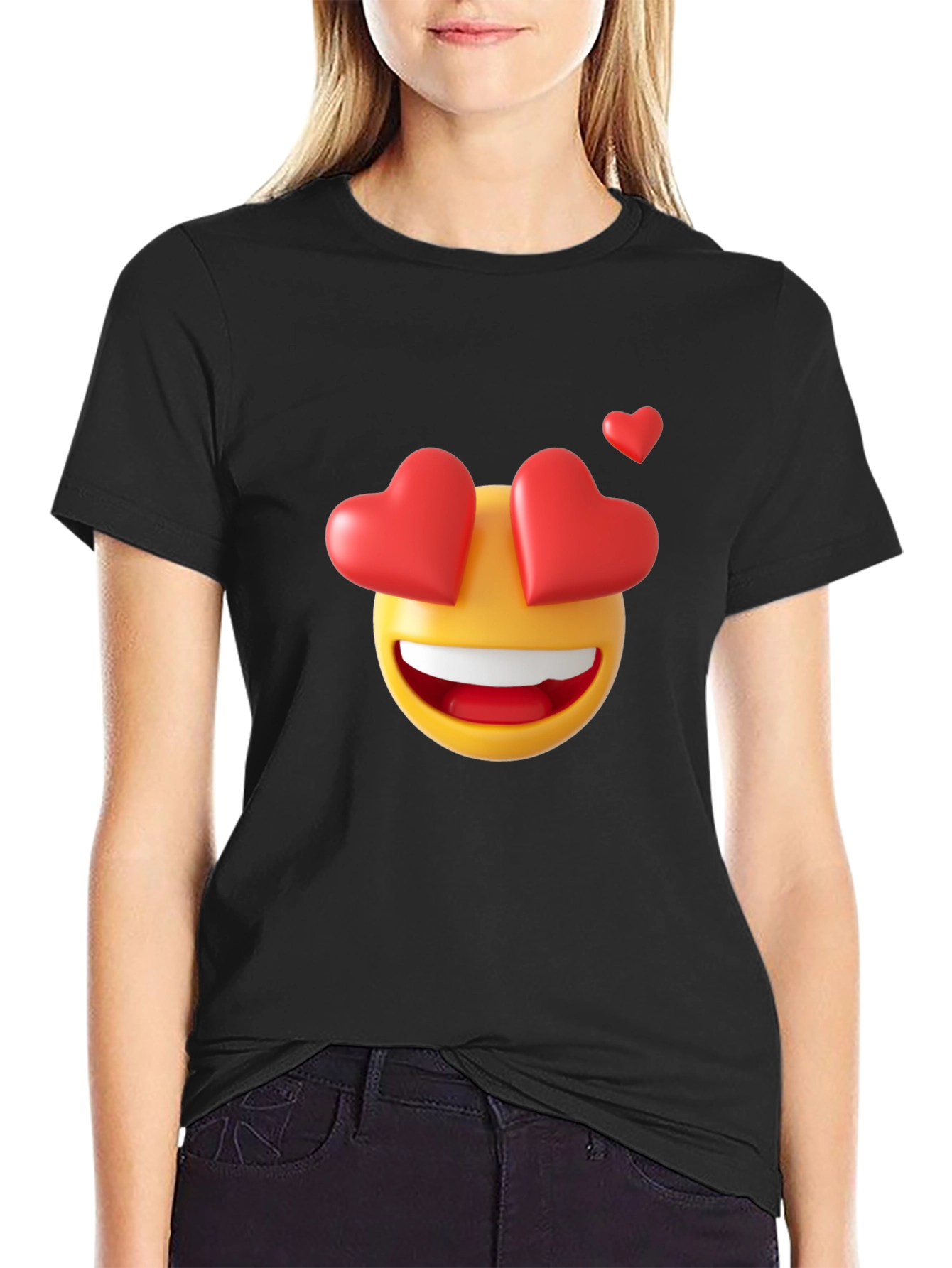 Emoji Heart Eyes Black T-Shirt