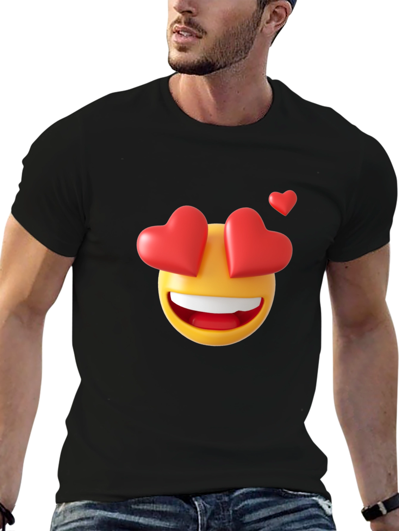 Emoji Heart Eyes Black T-Shirt