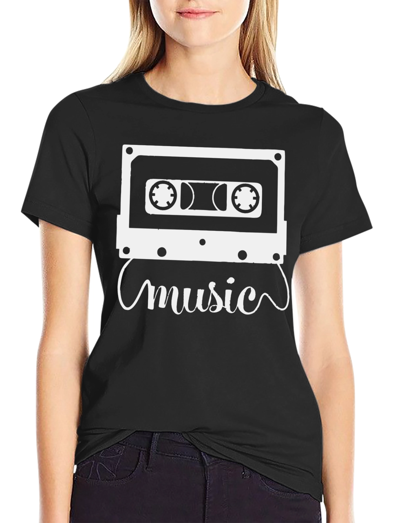 Retro Cassette Music T-Shirt - Black