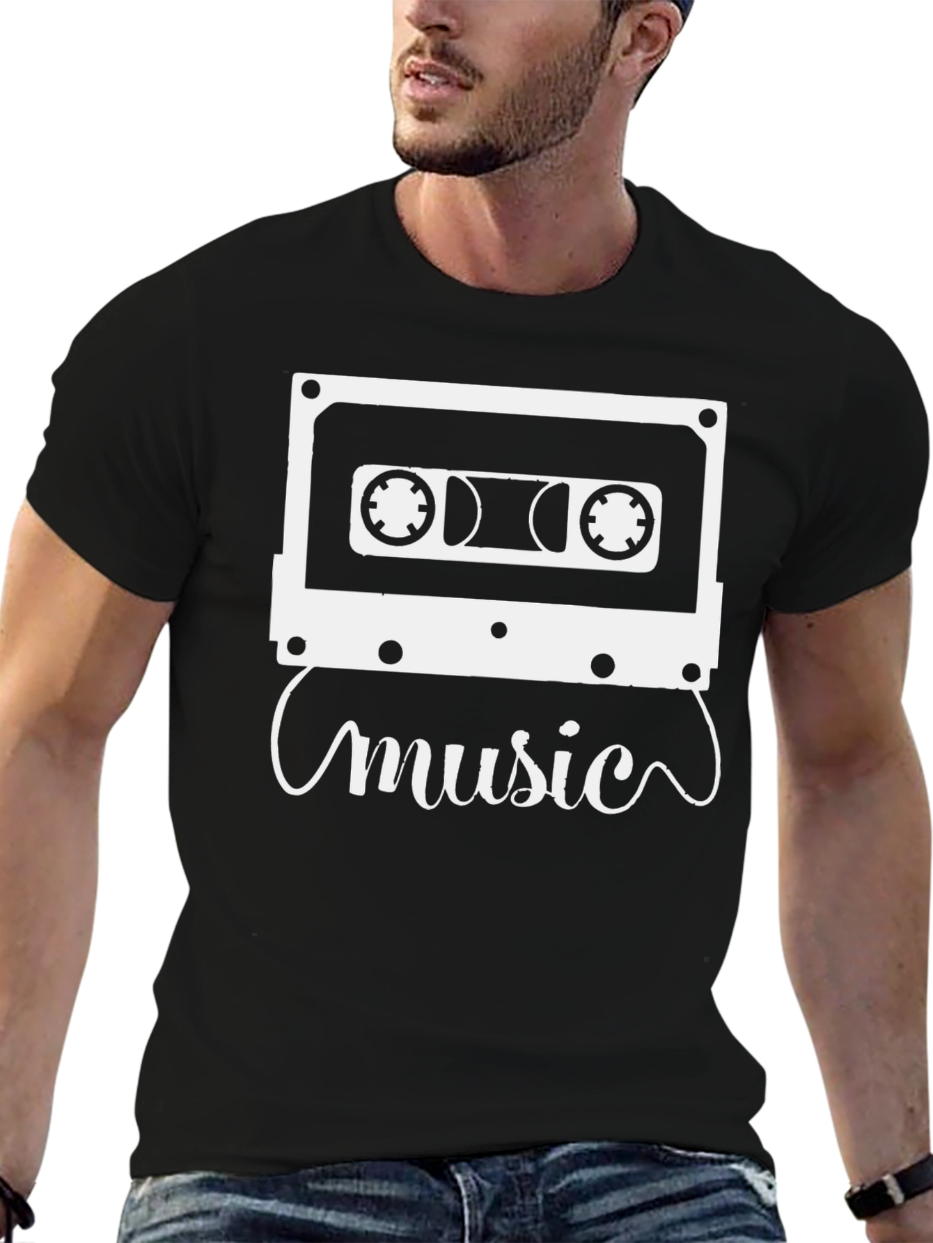 Retro Cassette Music T-Shirt - Black
