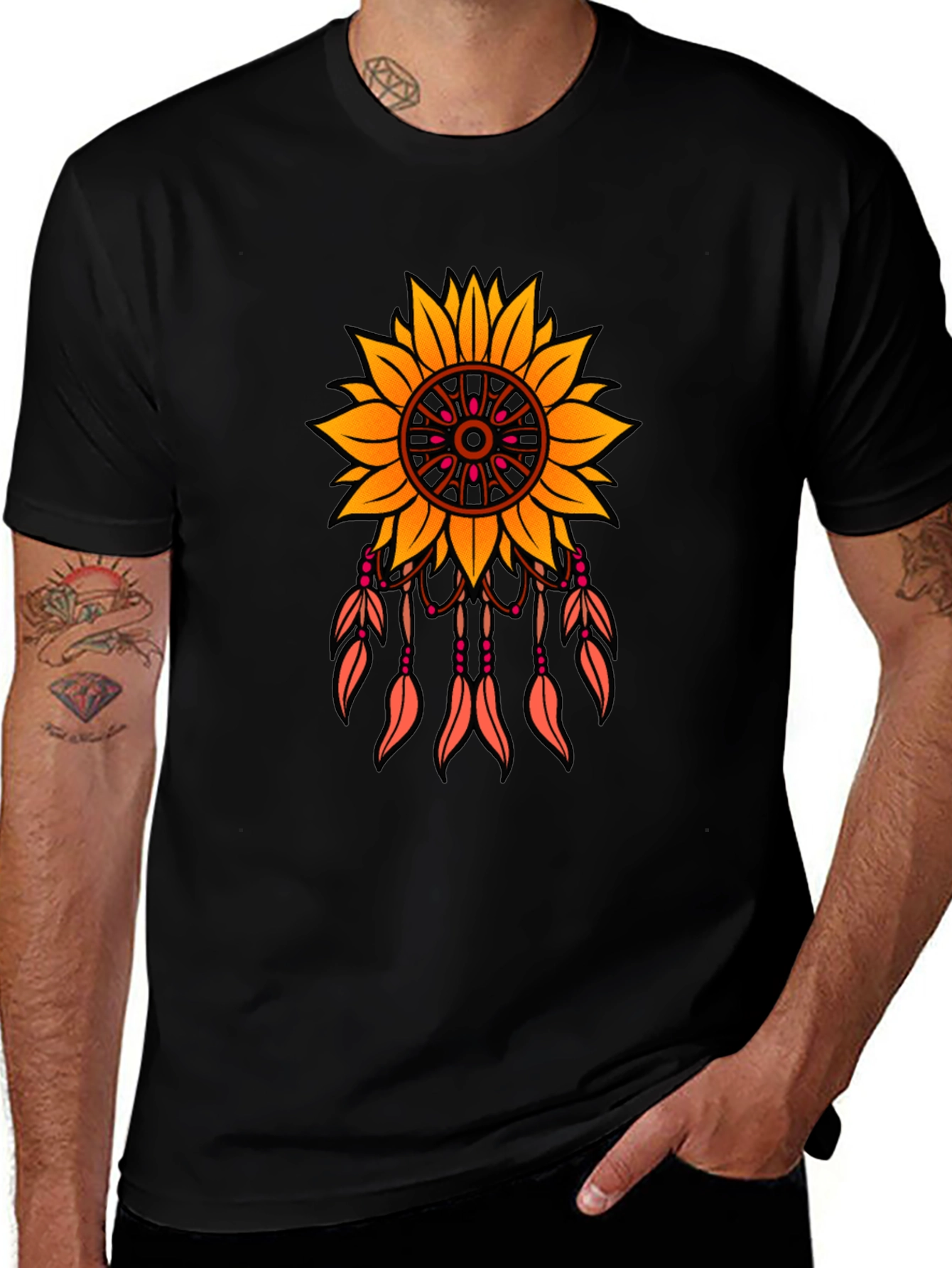 Sunflower Dreamcatcher Graphic T-Shirt - Black