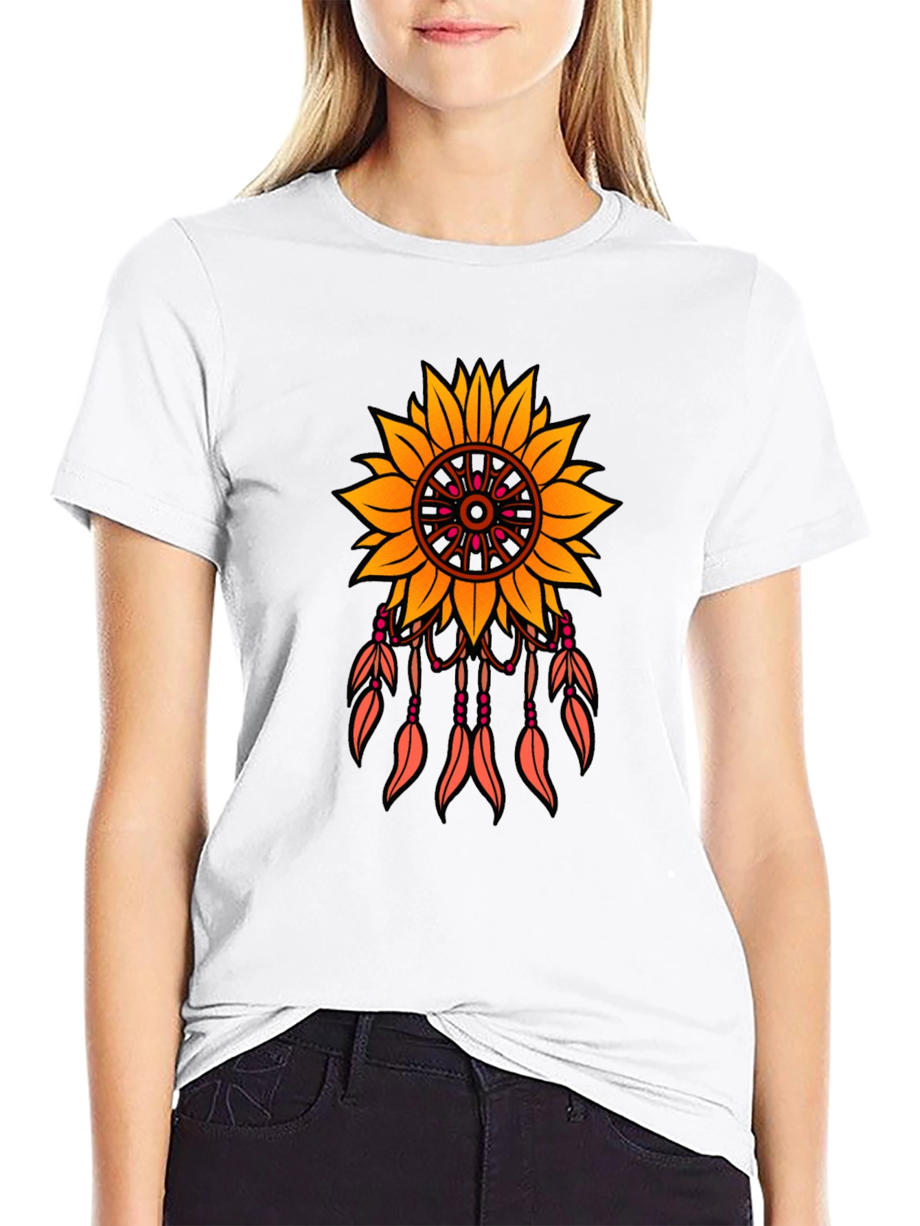 Sunflower Dreamcatcher Graphic T-Shirt - Black